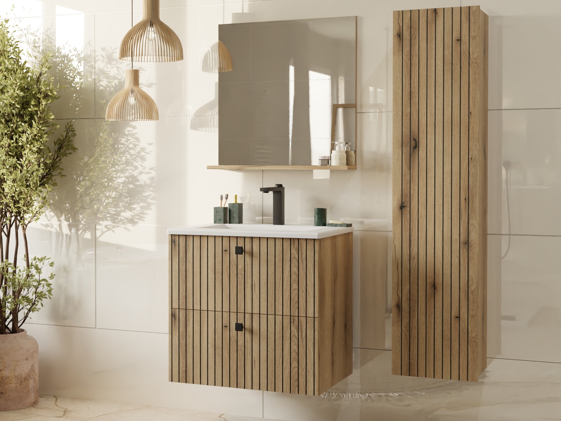 Comodino da bagno per lavandino Mandeville 314 (Quercia)