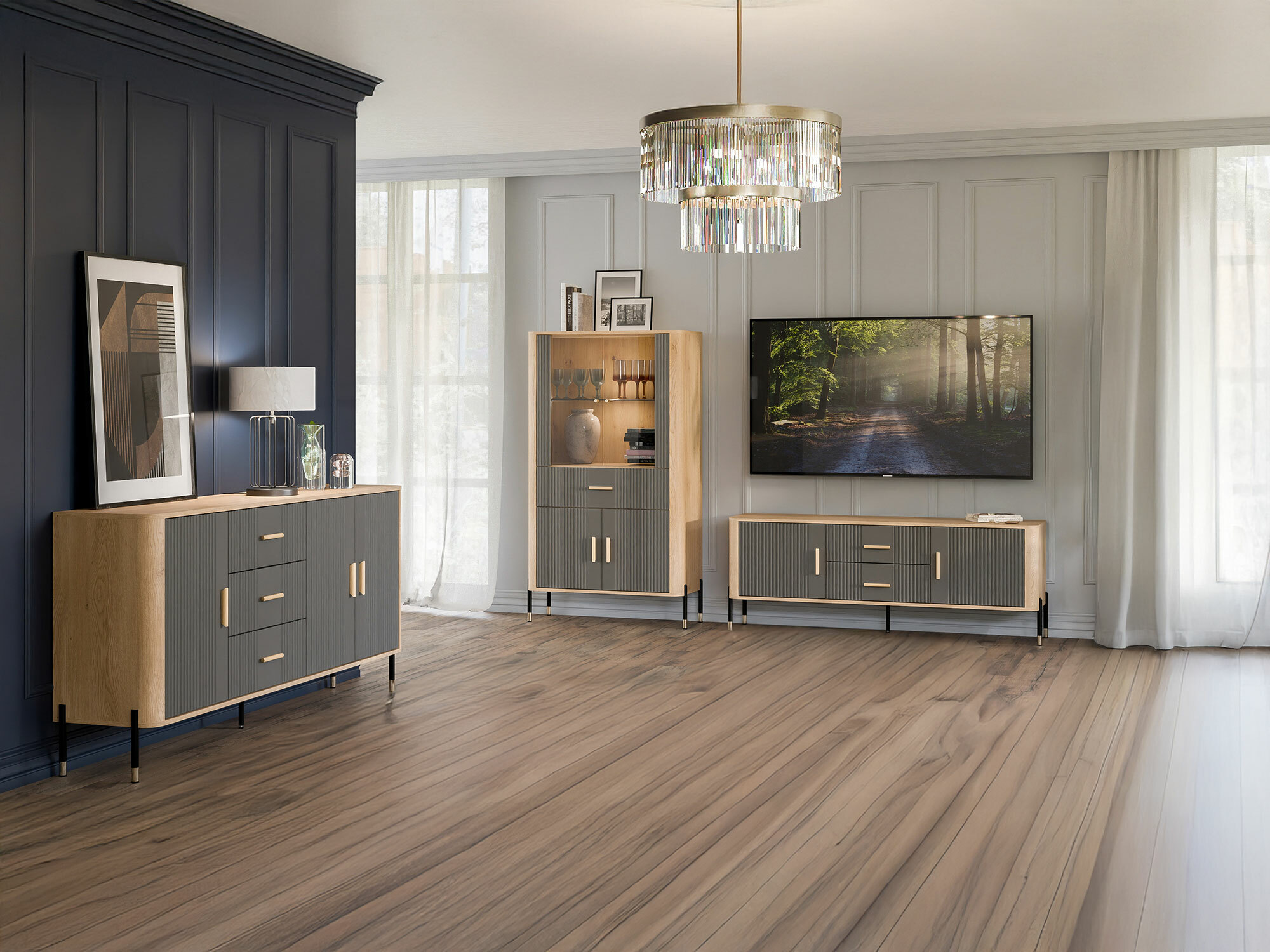 Parete attrezzata Flosora 147 (Grigio)