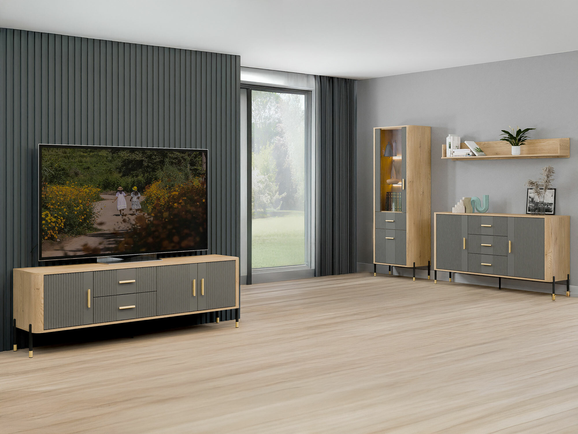 Parete attrezzata Flosora 148 (Grigio)