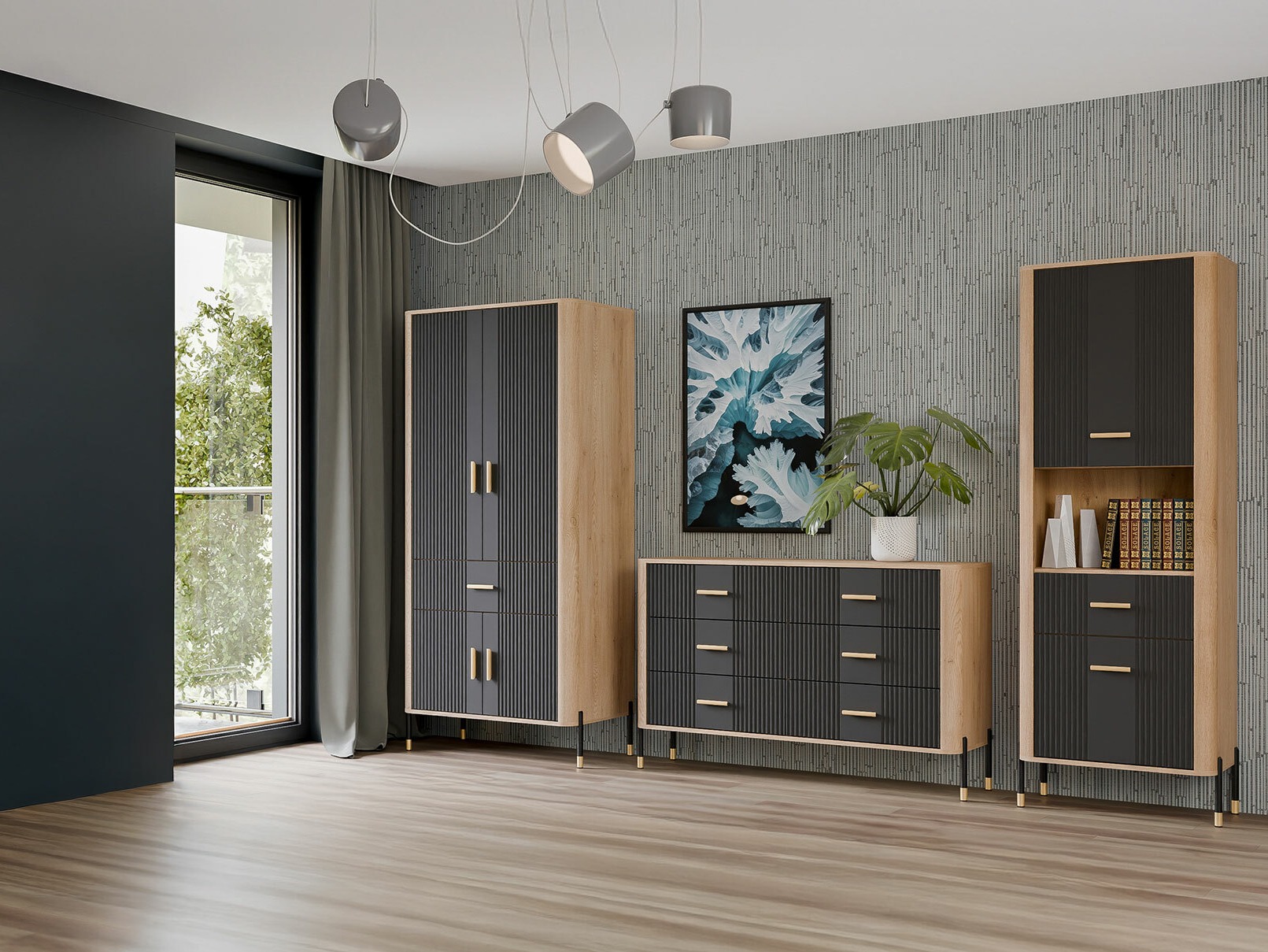 Parete attrezzata Flosora 149 (Antracite)