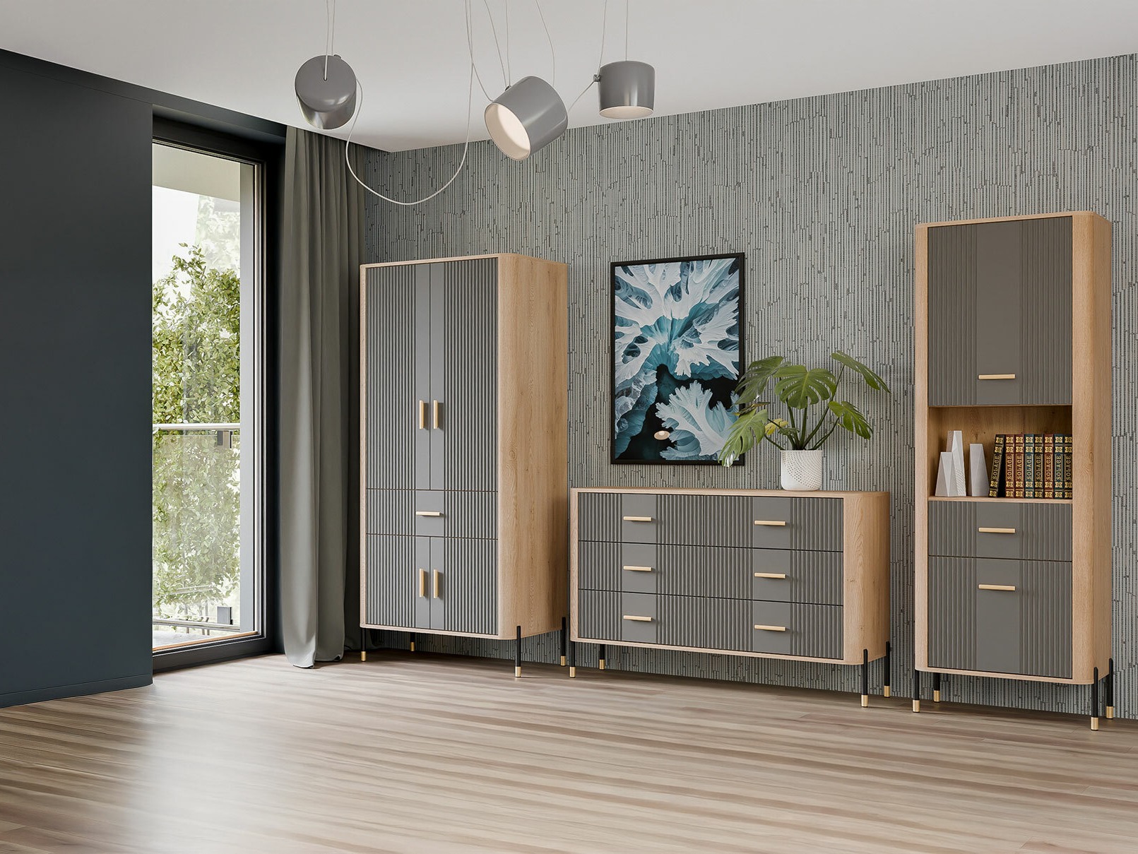 Parete attrezzata Flosora 149 (Grigio)