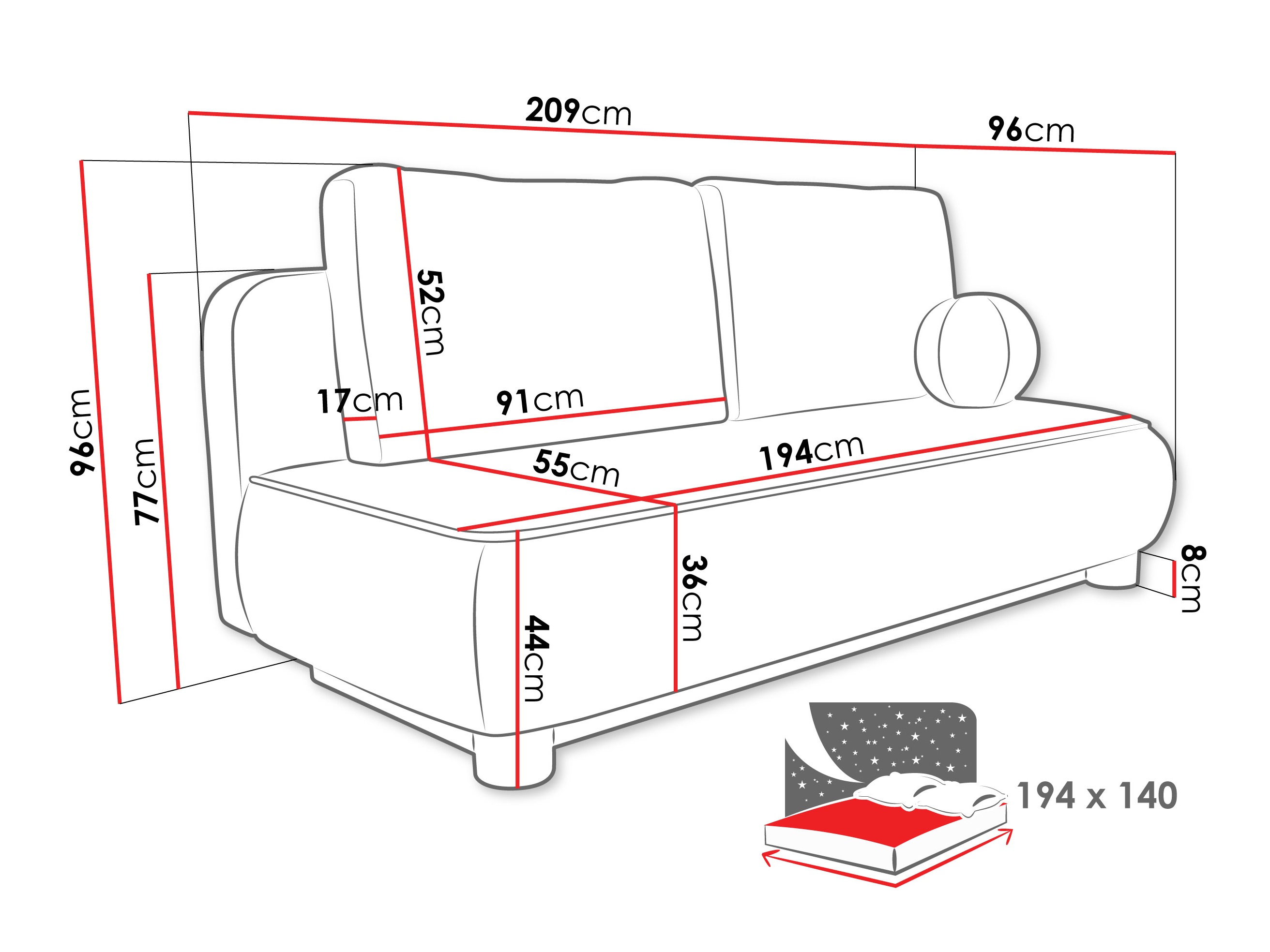 Divano letto TrendyNest Canora (Coral 50)
