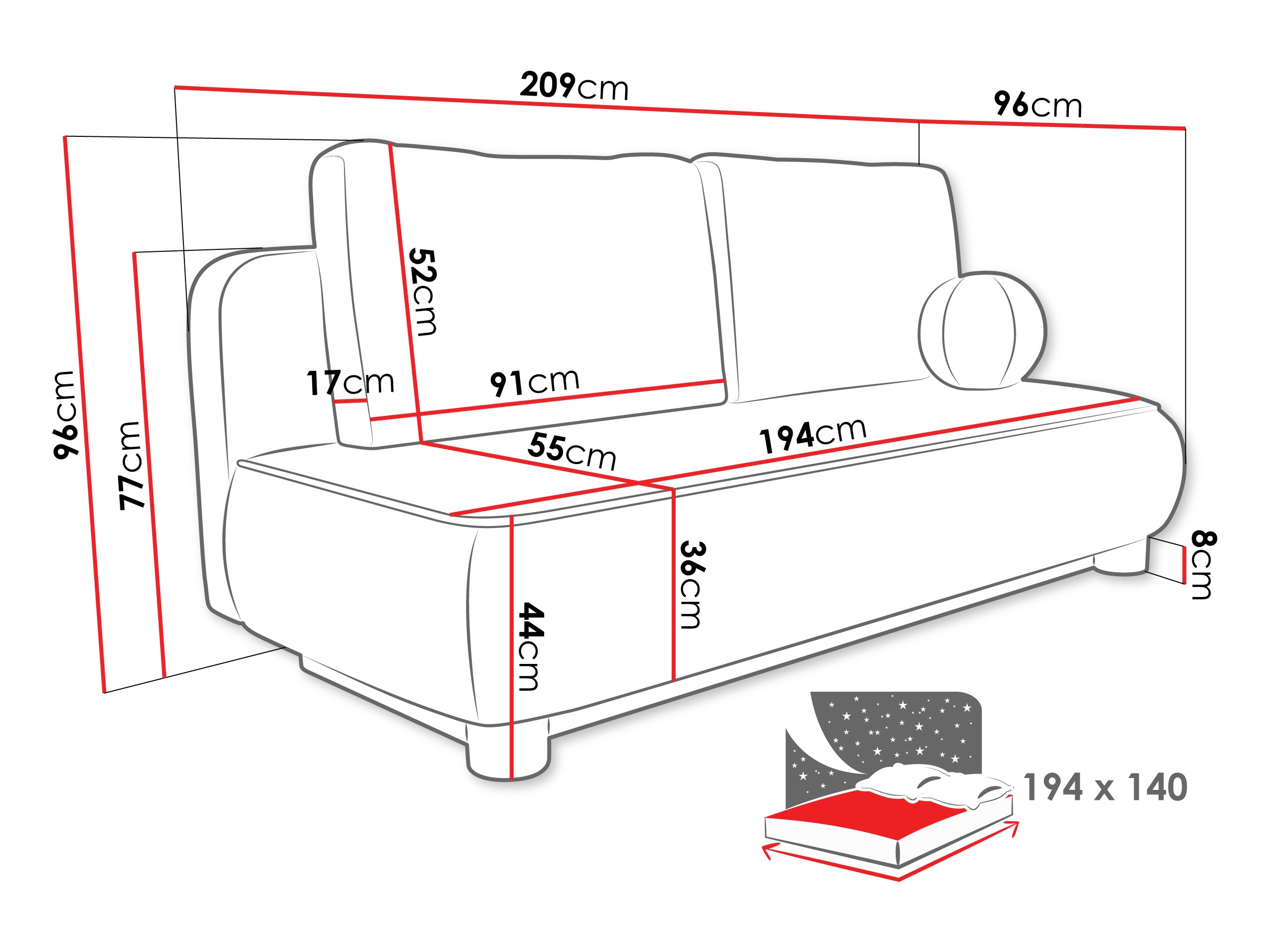 Divano letto TrendyNest Canora (Coral 75)