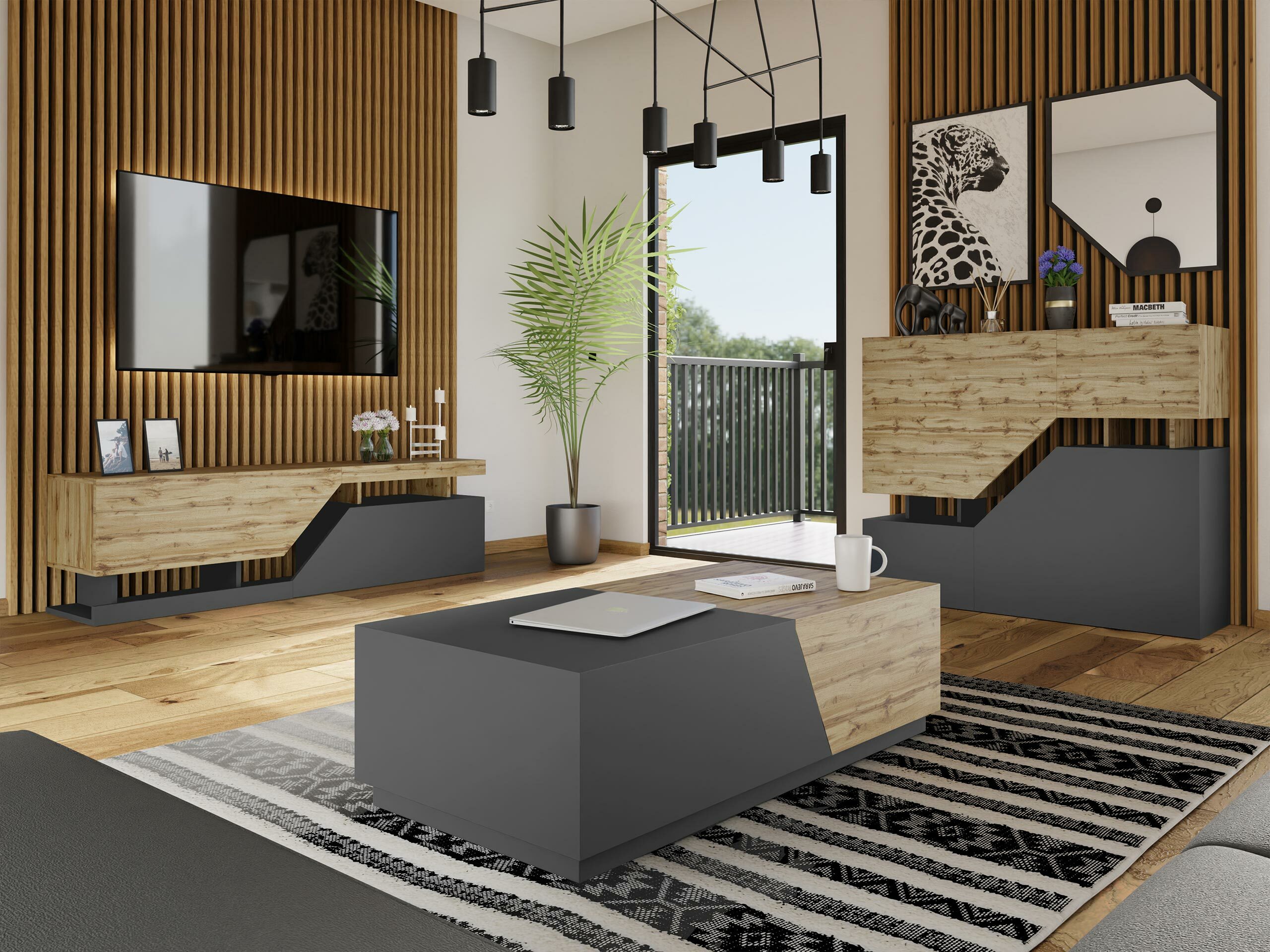 Parete attrezzata Comfivo Daldune 103 (Quercia di Wotan + Antracite)