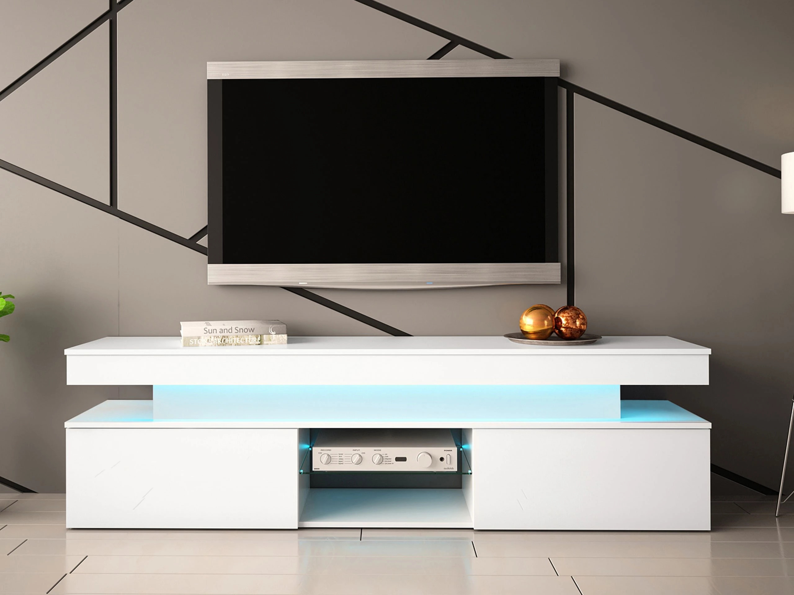 Mobile porta TV Monfero (Bianco + Bianco lucido)