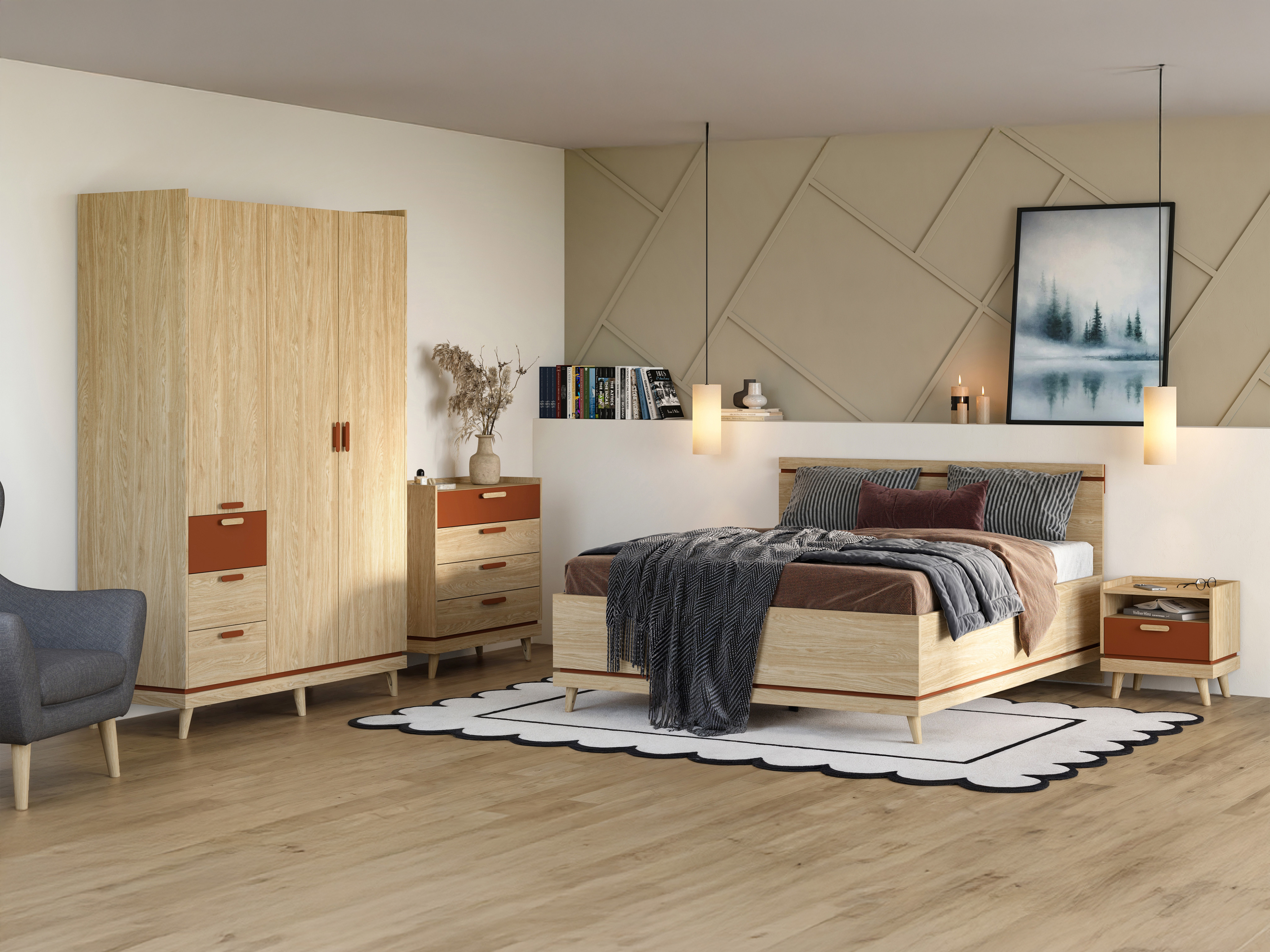 Armadio Fertalu 100 (Quercia + Arancione)