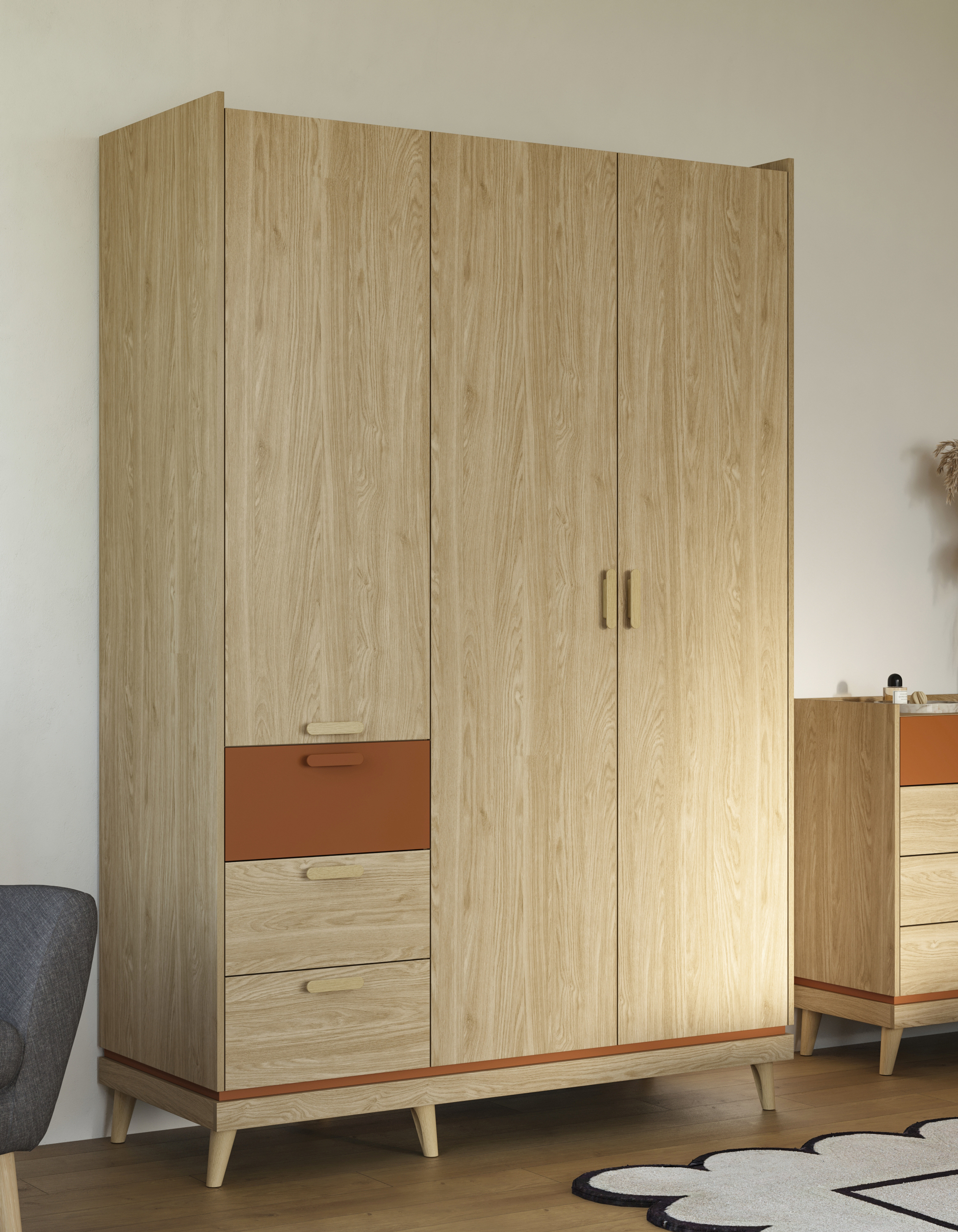 Armadio Fertalu 100 (Quercia + Arancione)
