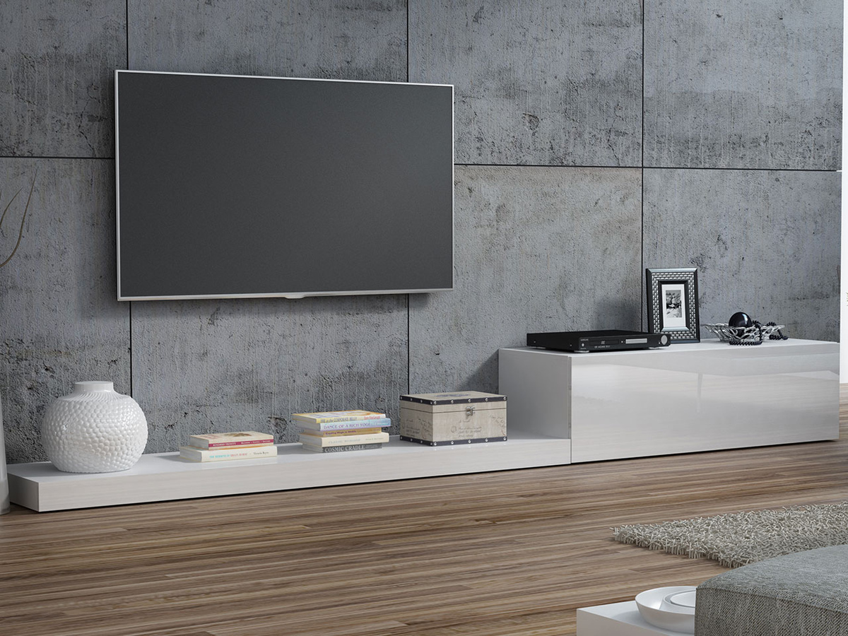 Mobile porta TV Odebeli 100 (Bianco + Bianco lucido)
