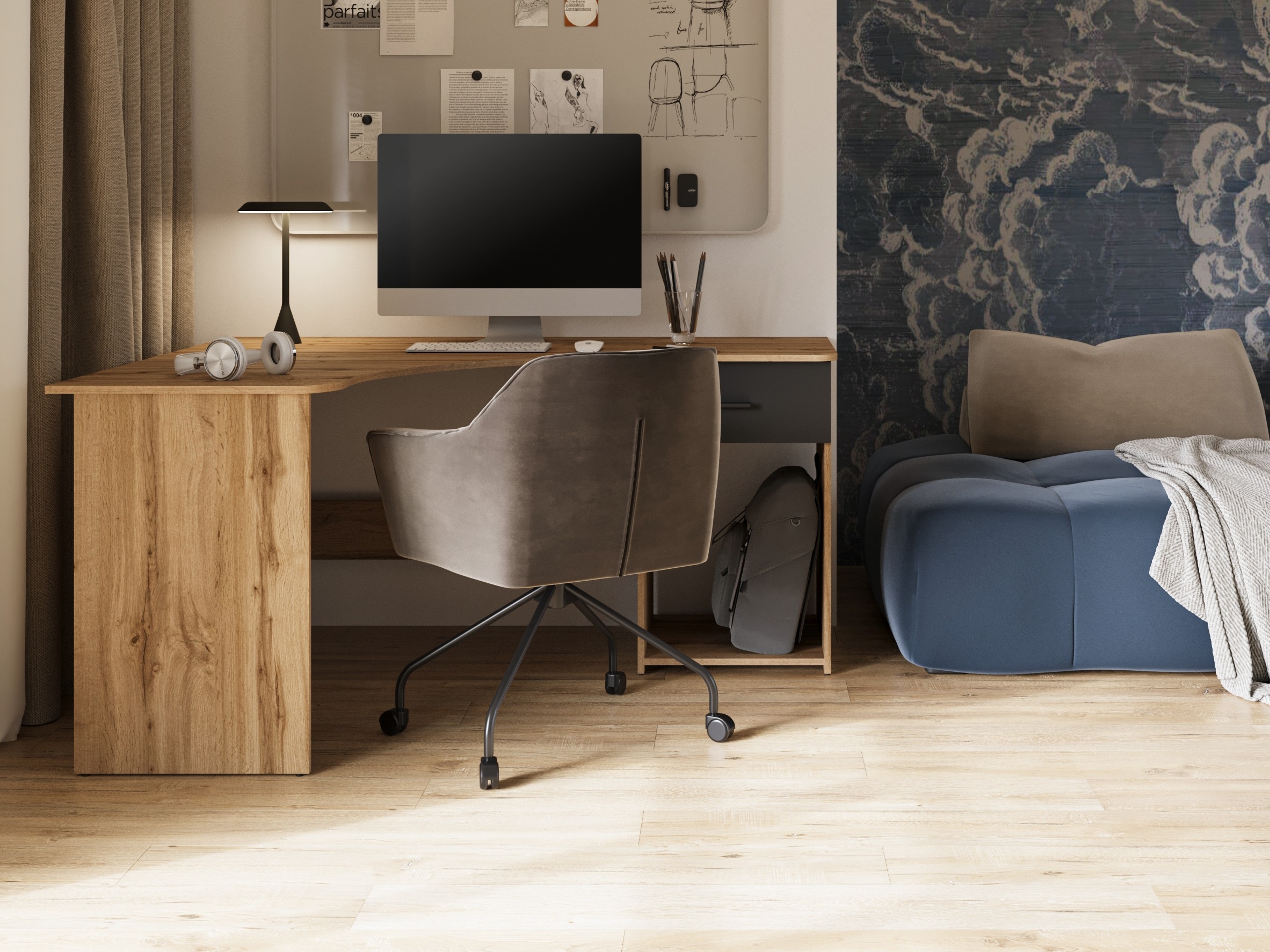 Scrivanie angolare Austin 303 (Quercia di Wotan + Nero)