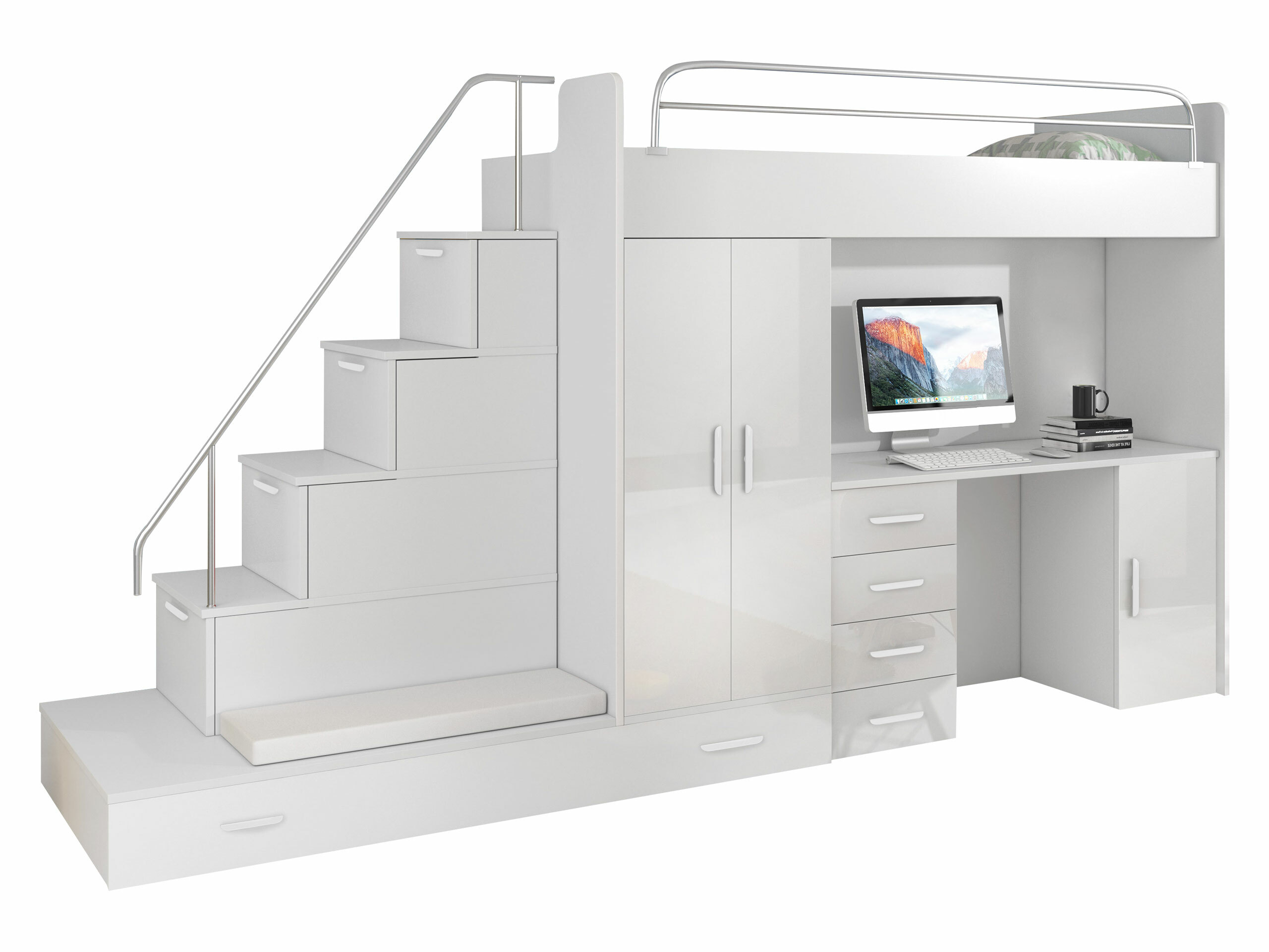 Set Camerette per bambini Campus I (Bianco + Bianco lucido)