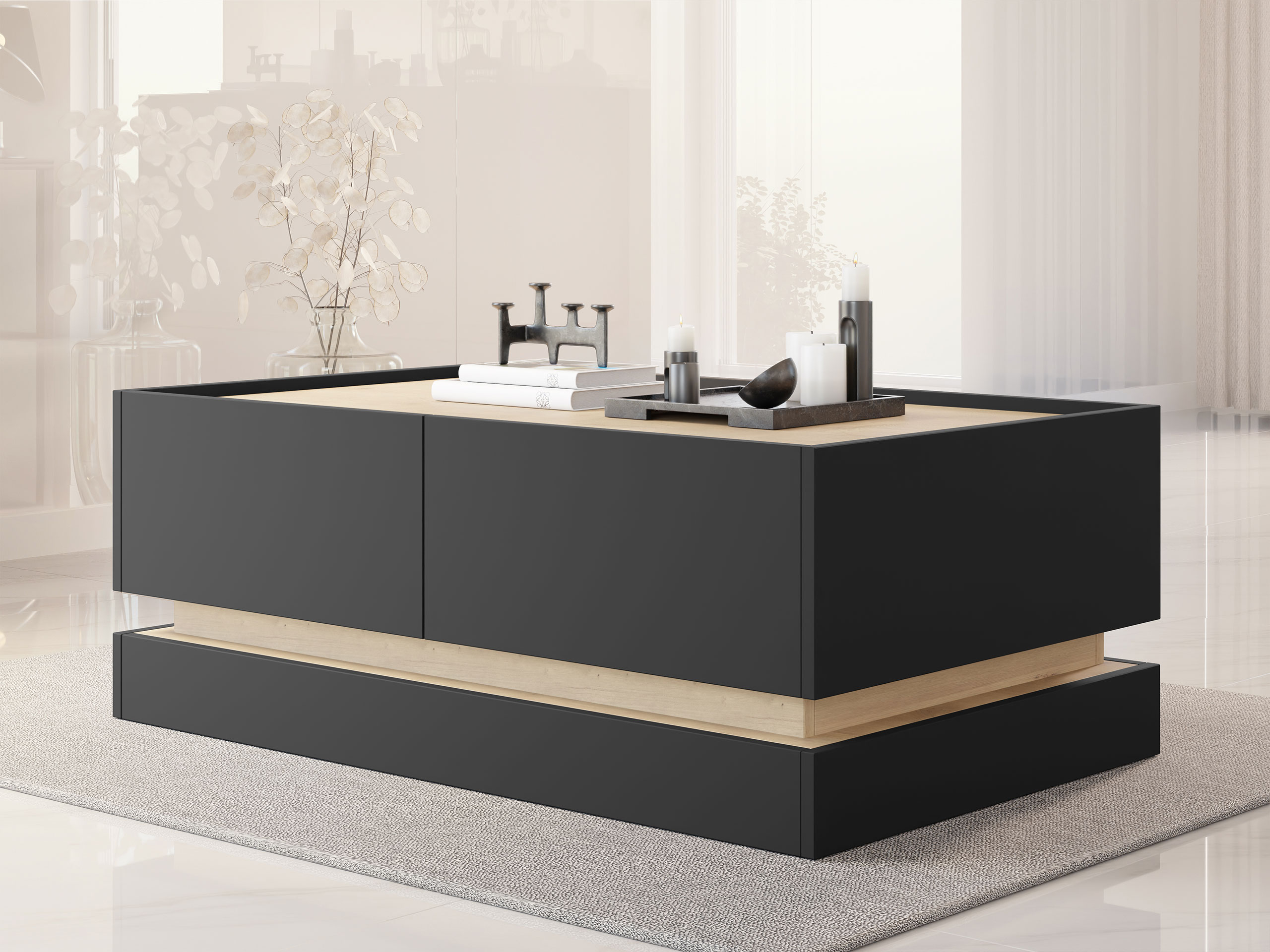 Tavolino da caffè Comfivo Tilia (Nero + Quercia)