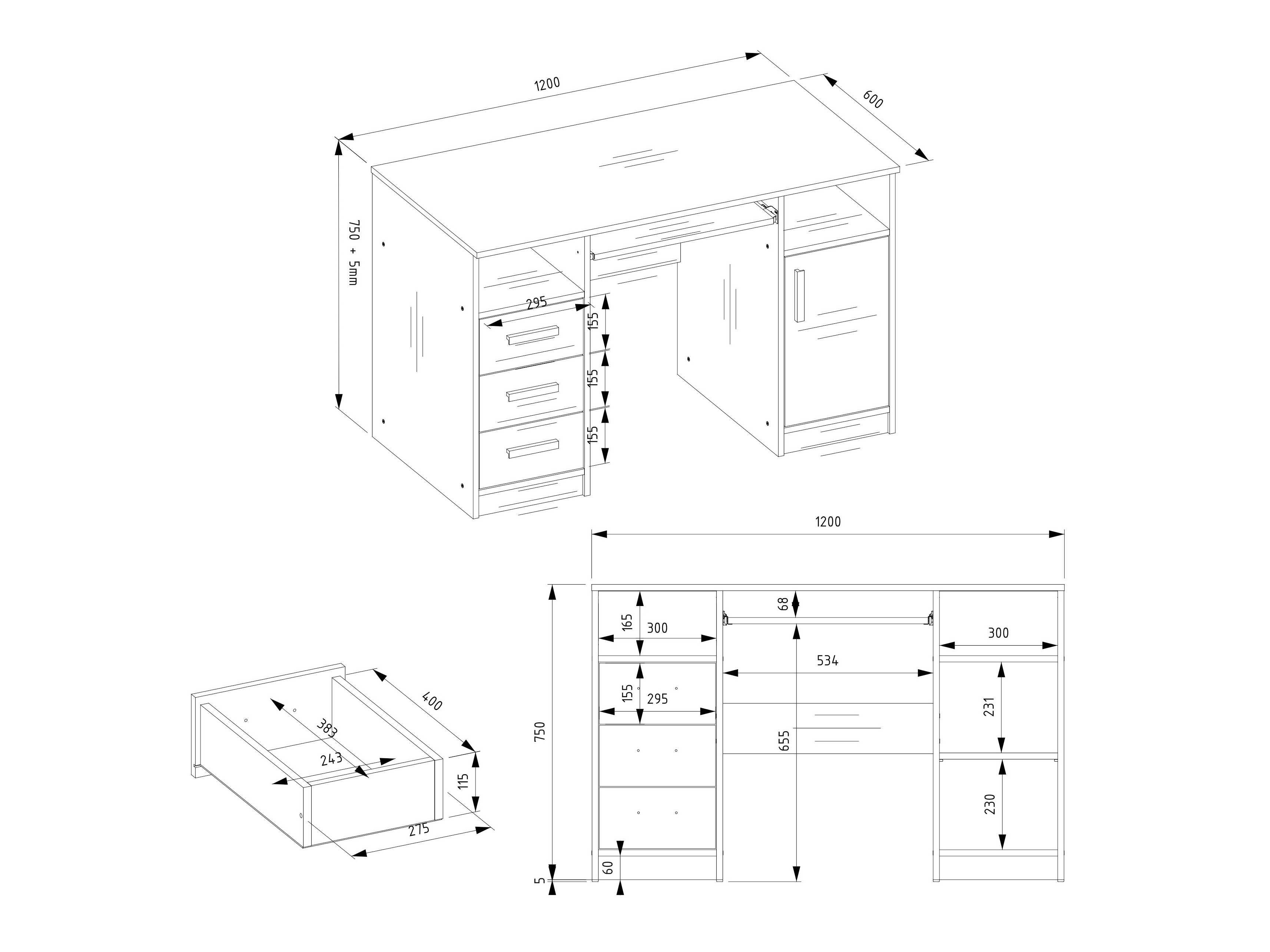 Scrivania da ufficio Mandeville 330 (Antracite + Bianco)