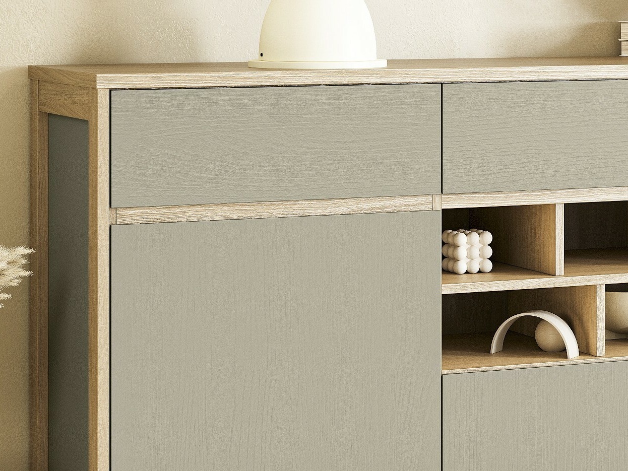 Cassettiera Fermaru 104 (Verde polveroso + Quercia)