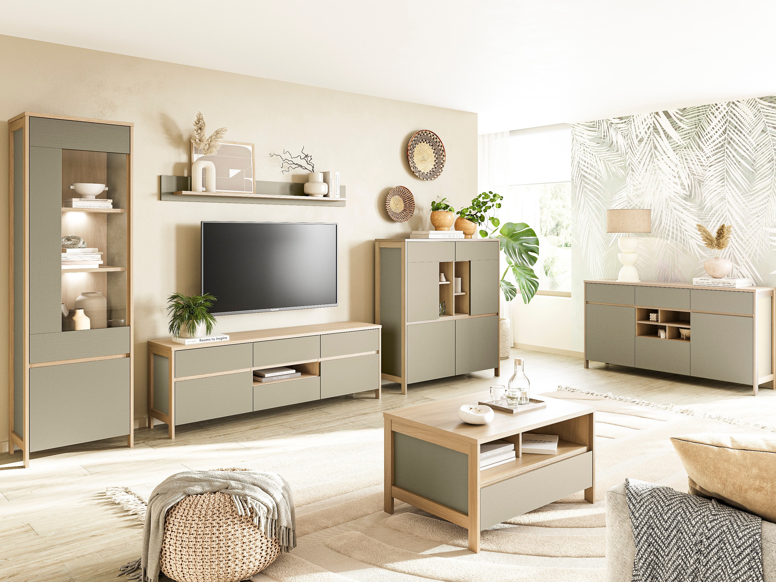 Cassettiera Fermaru 104 (Verde polveroso + Quercia)