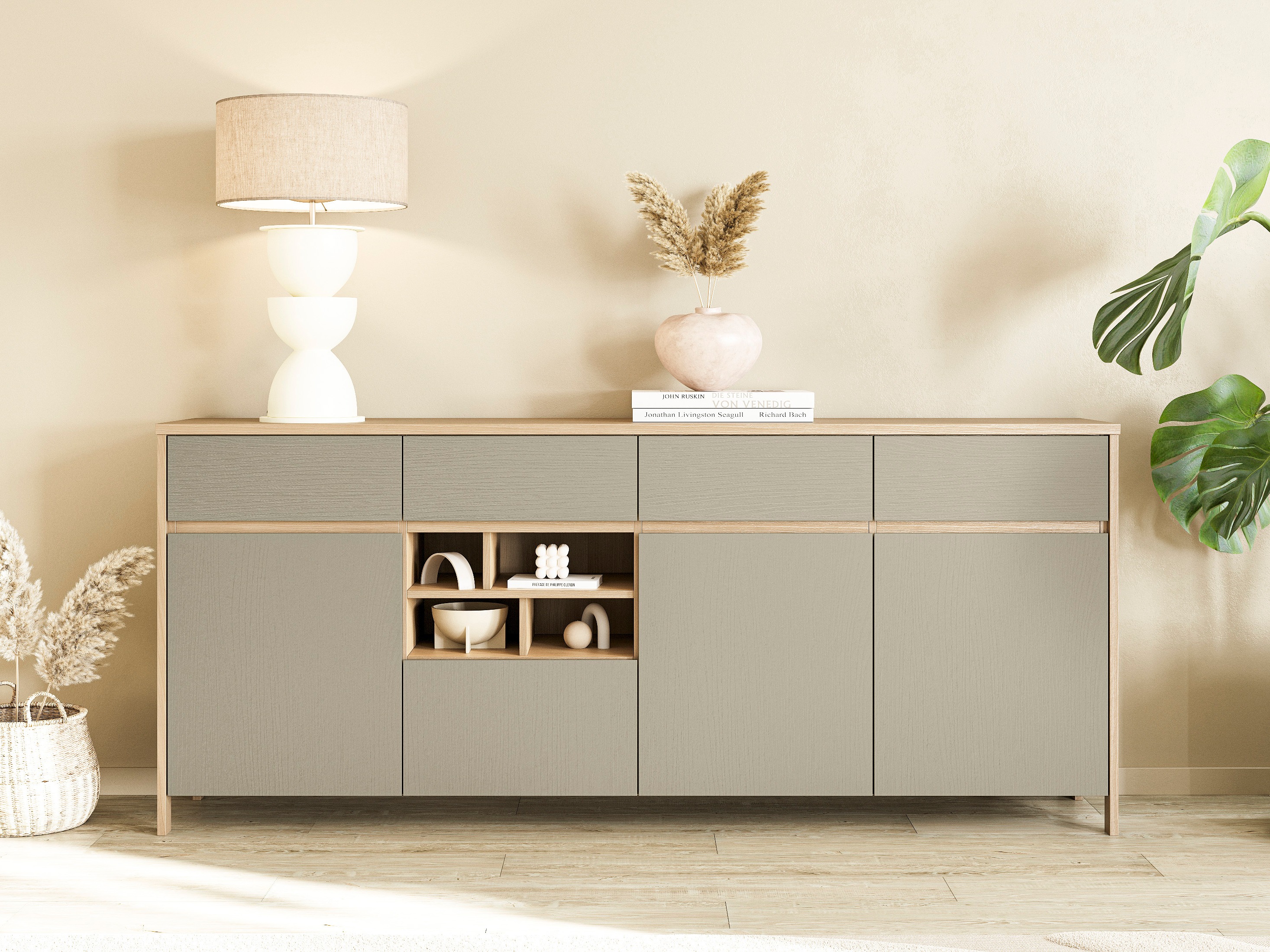 Cassettiera Fermaru 105 (Verde polveroso + Quercia)