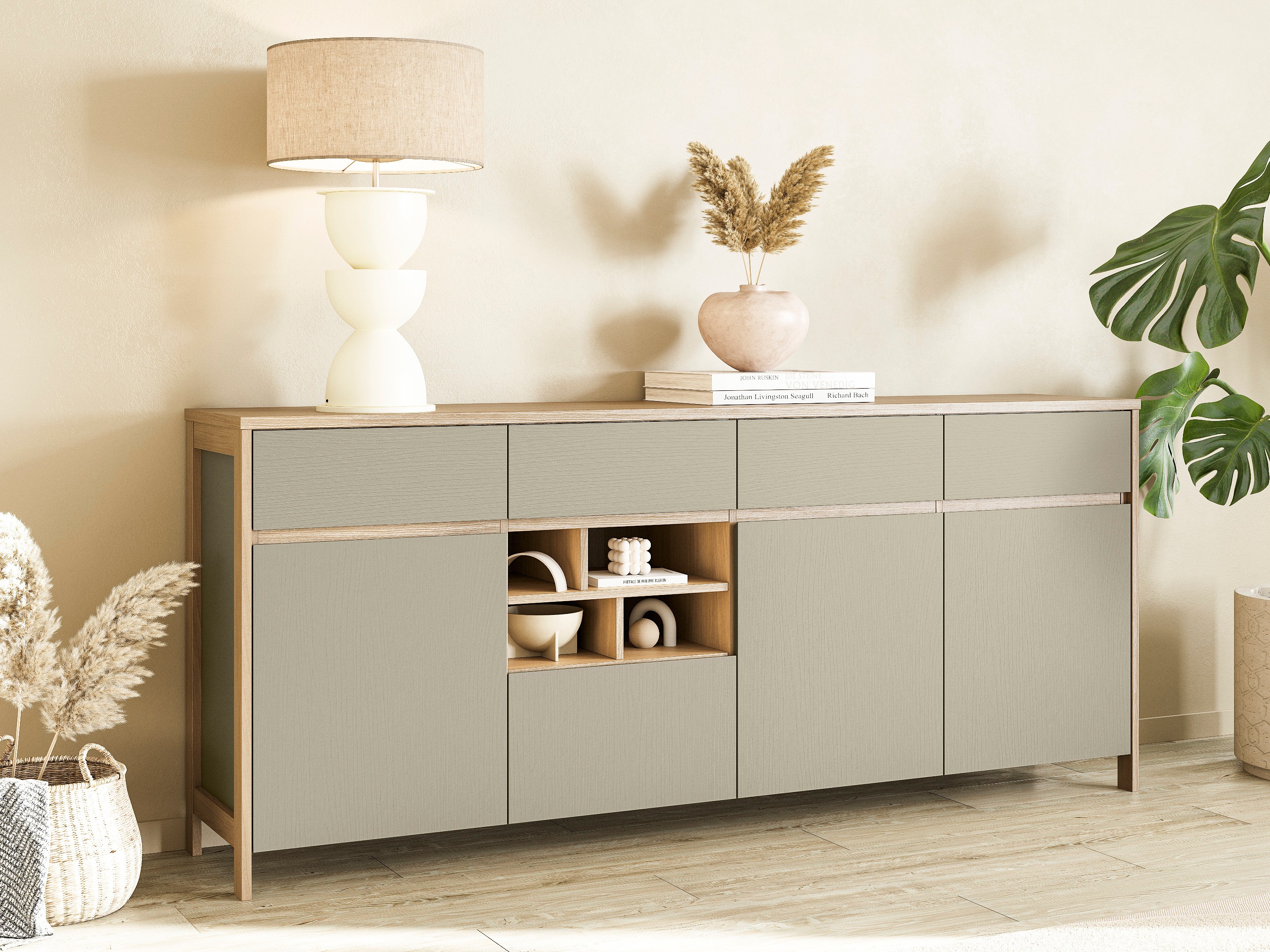 Cassettiera Fermaru 105 (Verde polveroso + Quercia)