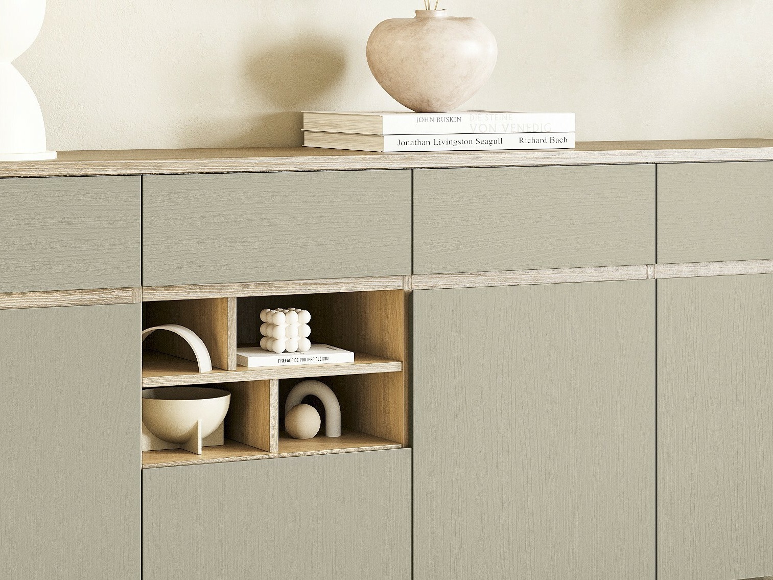 Cassettiera Fermaru 105 (Verde polveroso + Quercia)