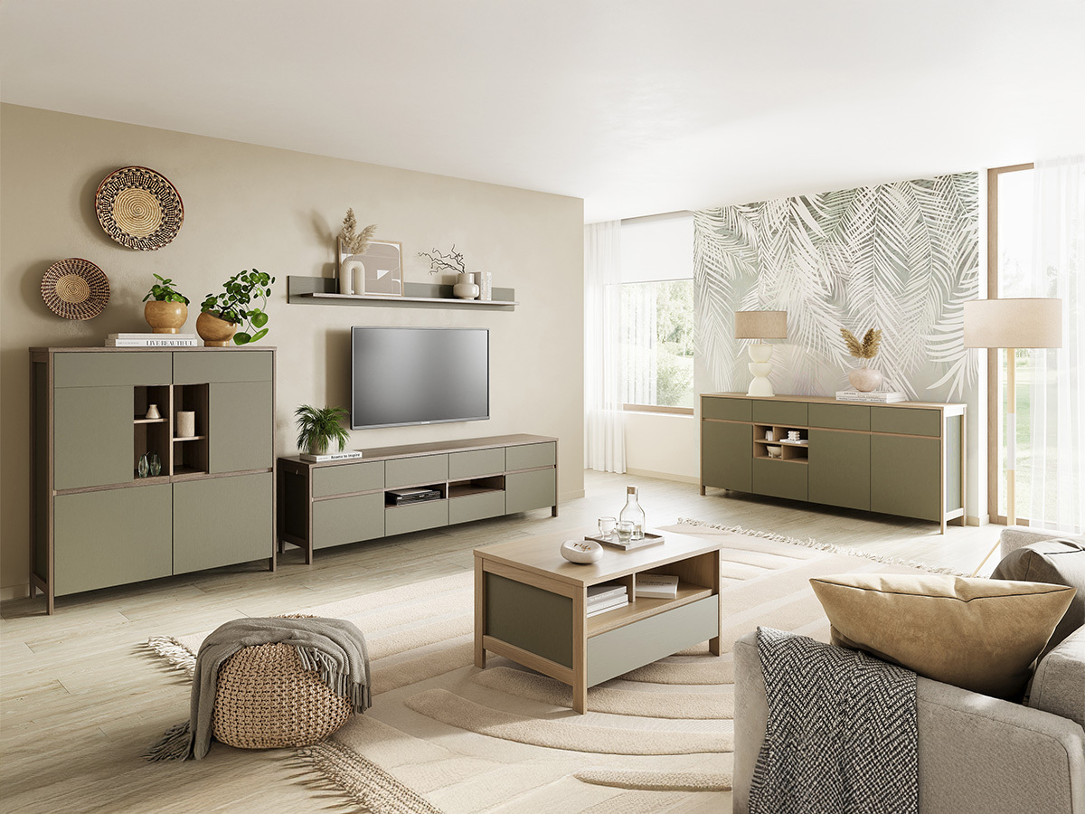 Cassettiera Fermaru 105 (Verde polveroso + Quercia)