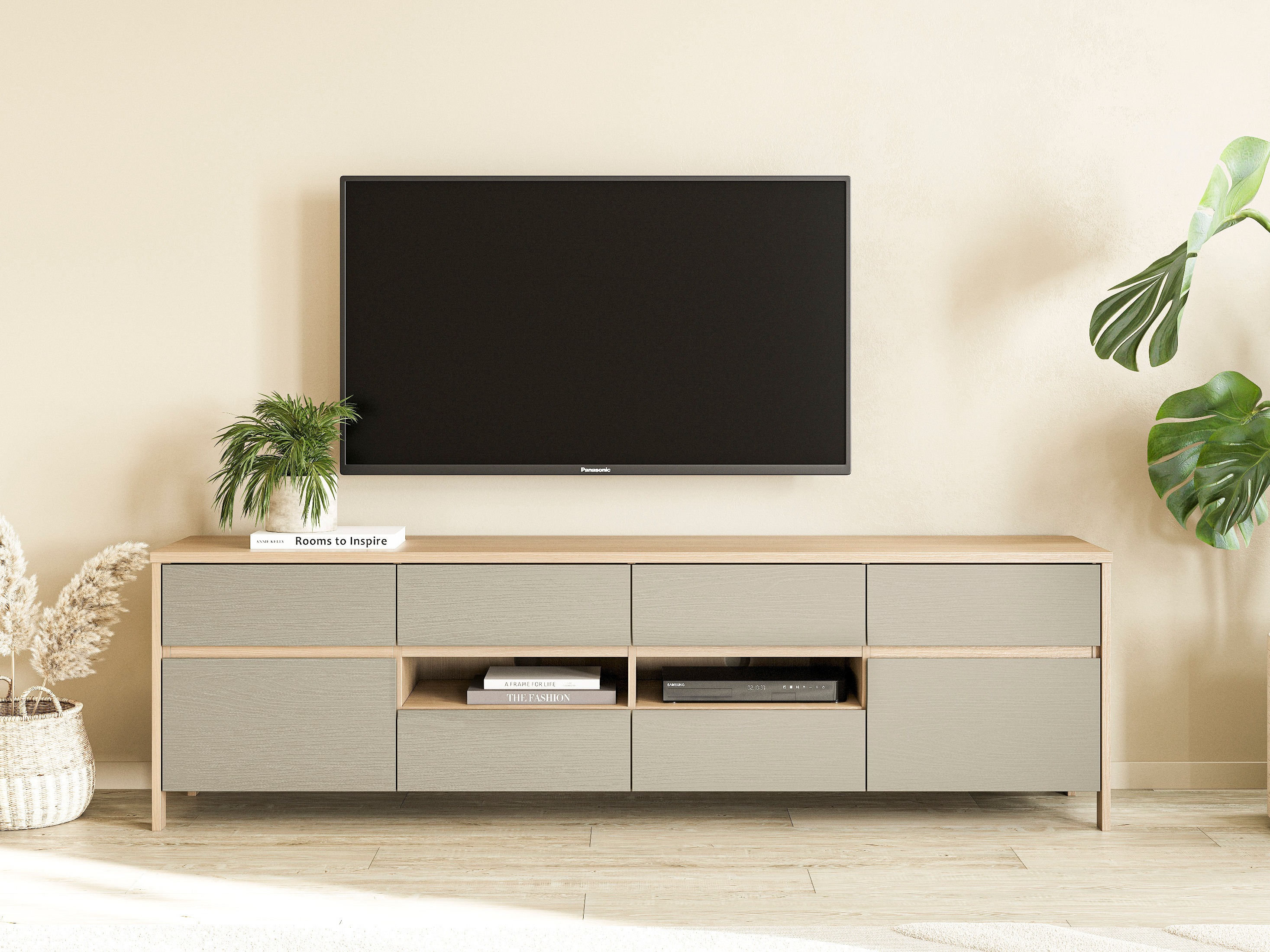 Mobile porta TV Fermaru 103 (Verde polveroso + Quercia)