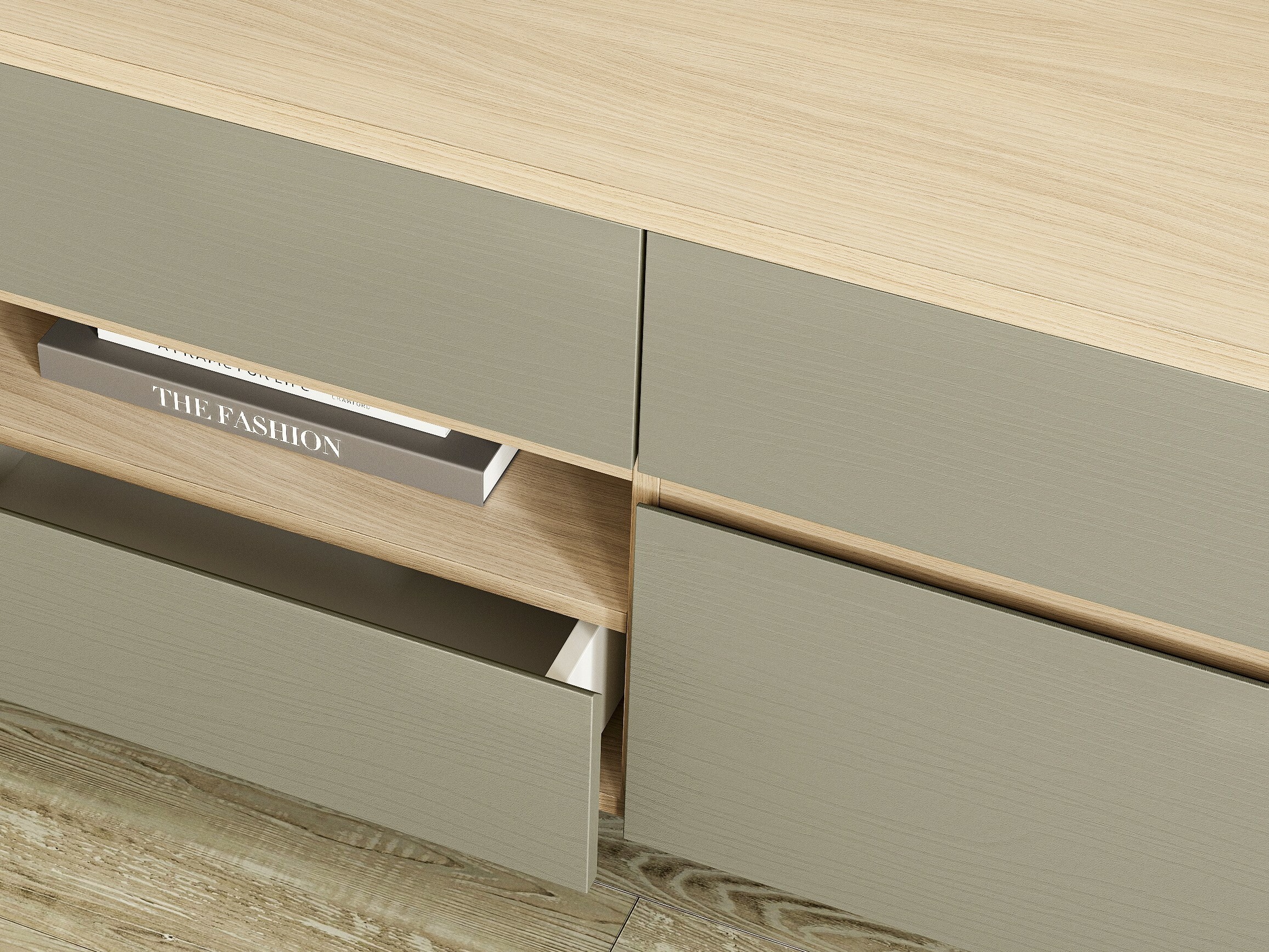 Mobile porta TV Fermaru 103 (Verde polveroso + Quercia)