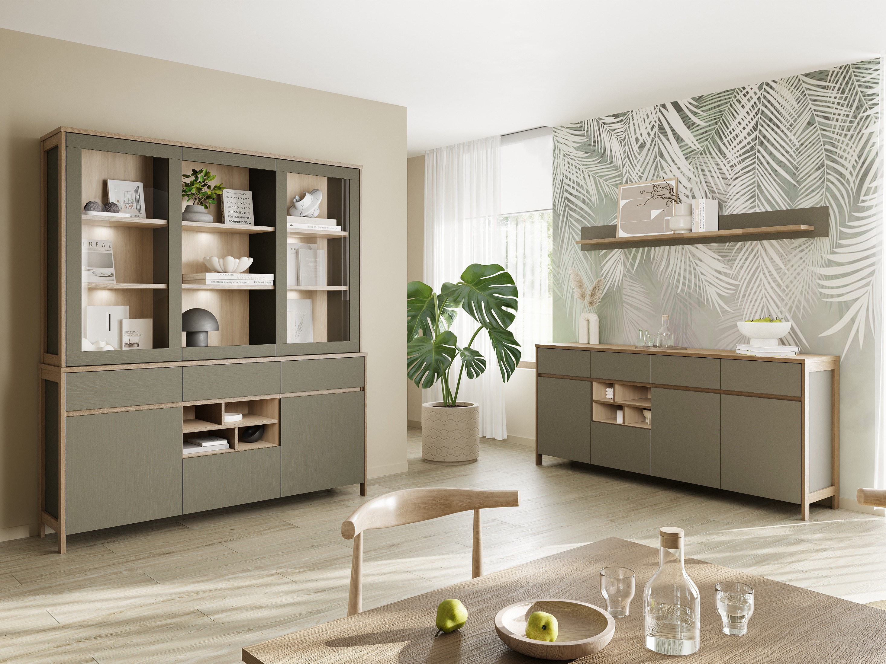 Scaffale Fermaru 100 (Verde polveroso + Quercia)