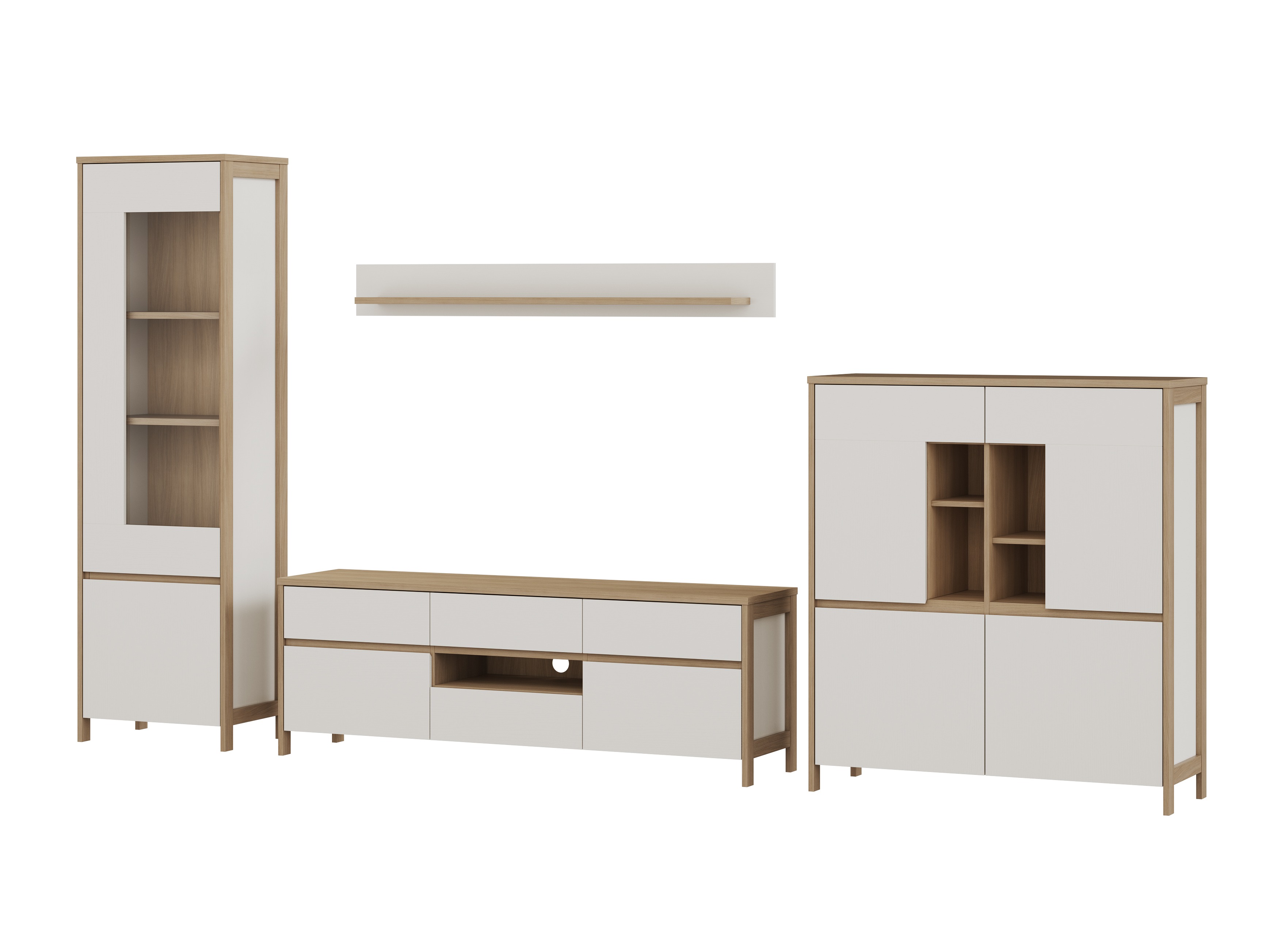 Parete attrezzata Fermaru 110 (Bianco + Quercia)