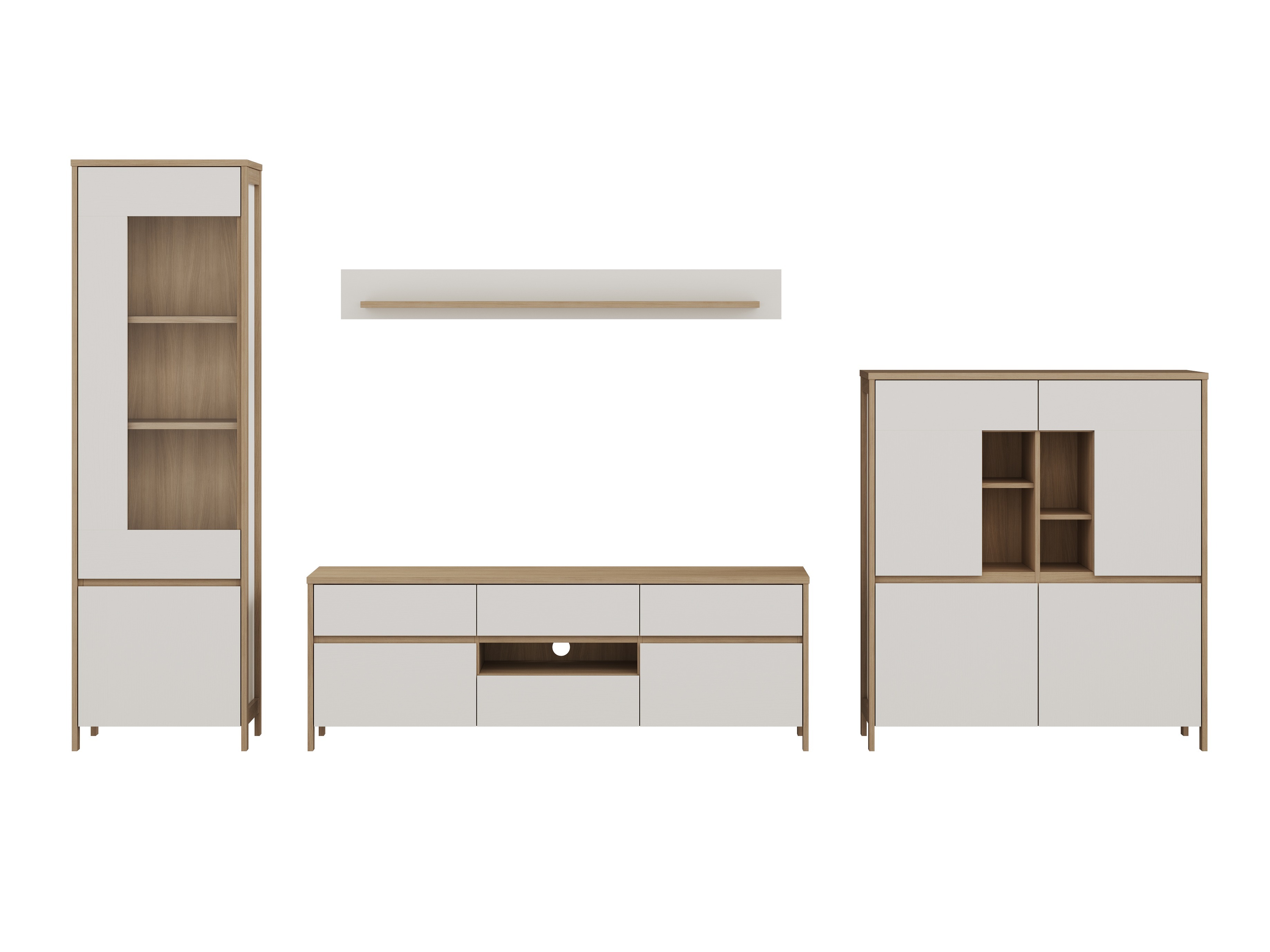 Parete attrezzata Fermaru 110 (Bianco + Quercia)