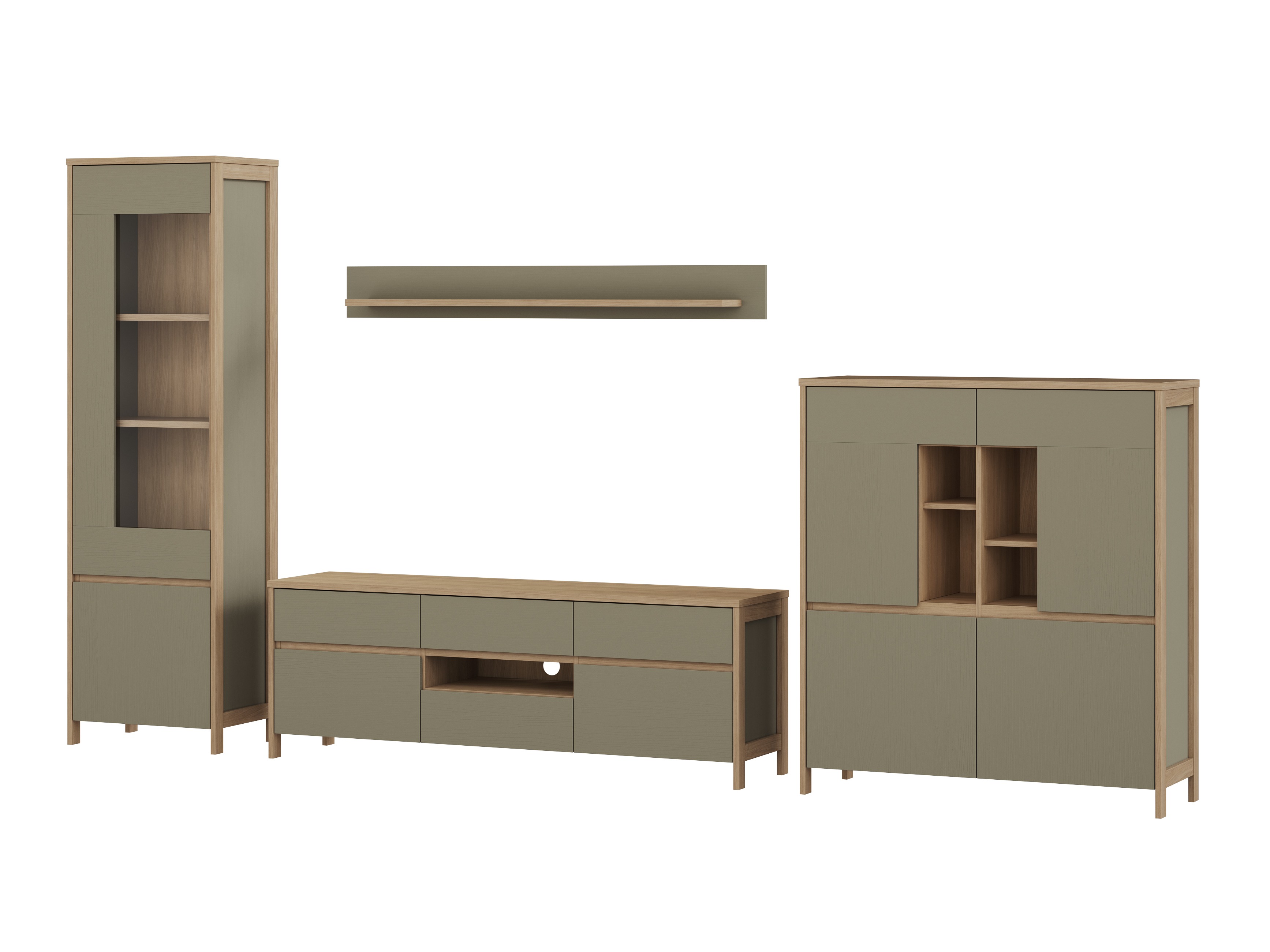 Parete attrezzata Fermaru 110 (Verde polveroso + Quercia)