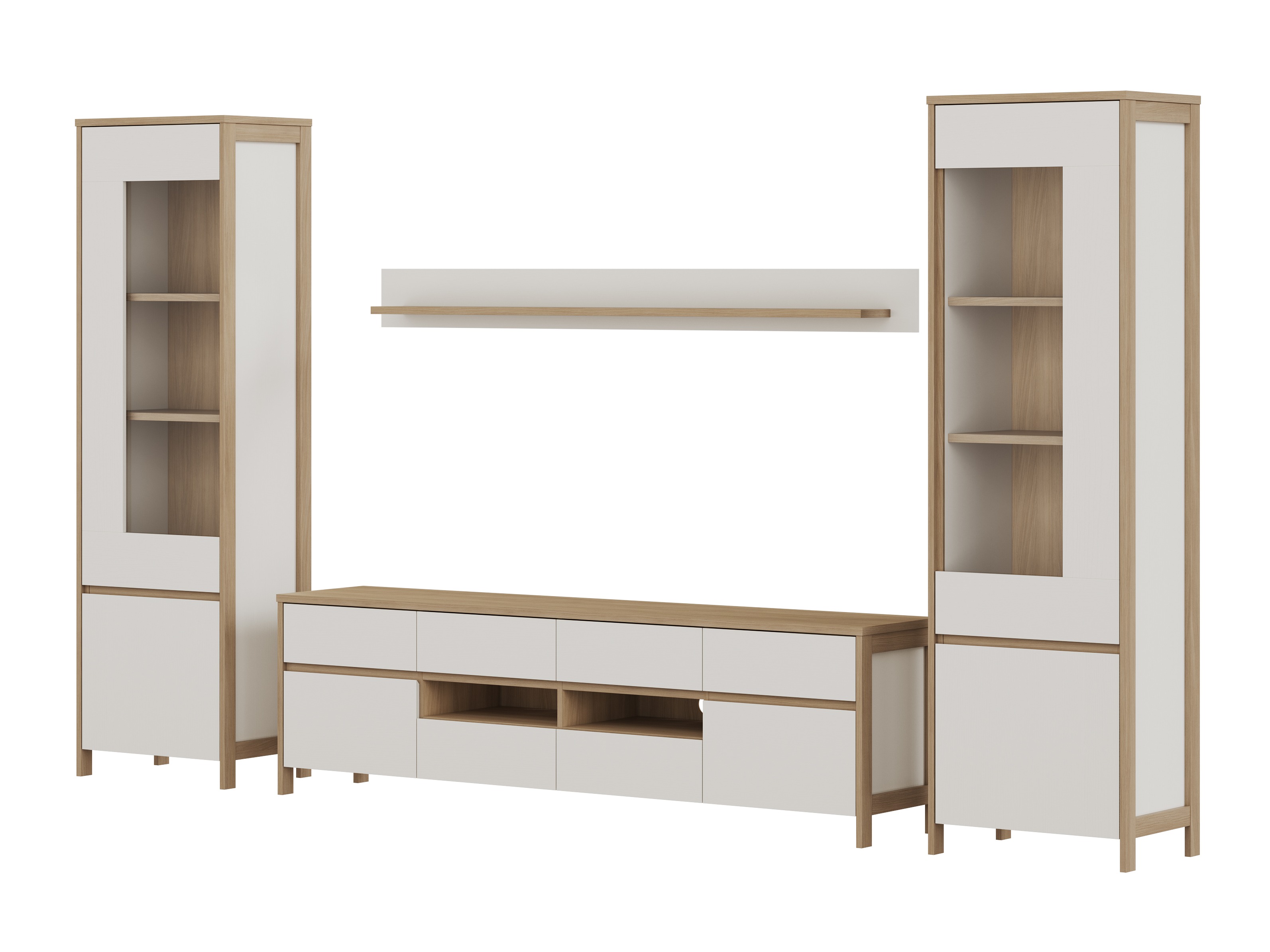 Parete attrezzata Fermaru 111 (Bianco + Quercia)