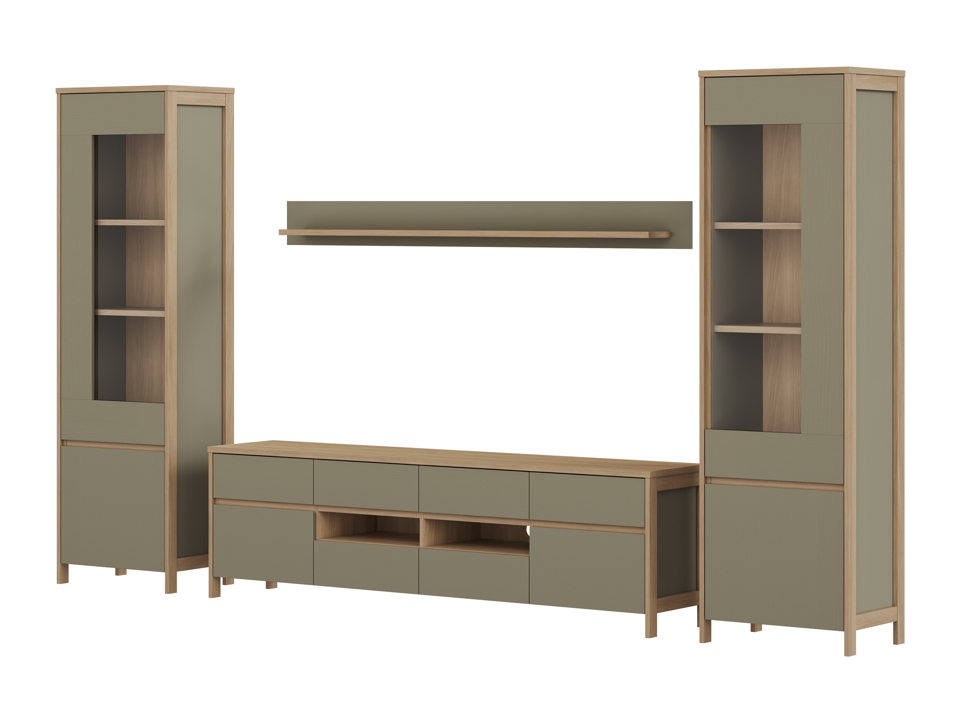 Parete attrezzata Fermaru 111 (Verde polveroso + Quercia)