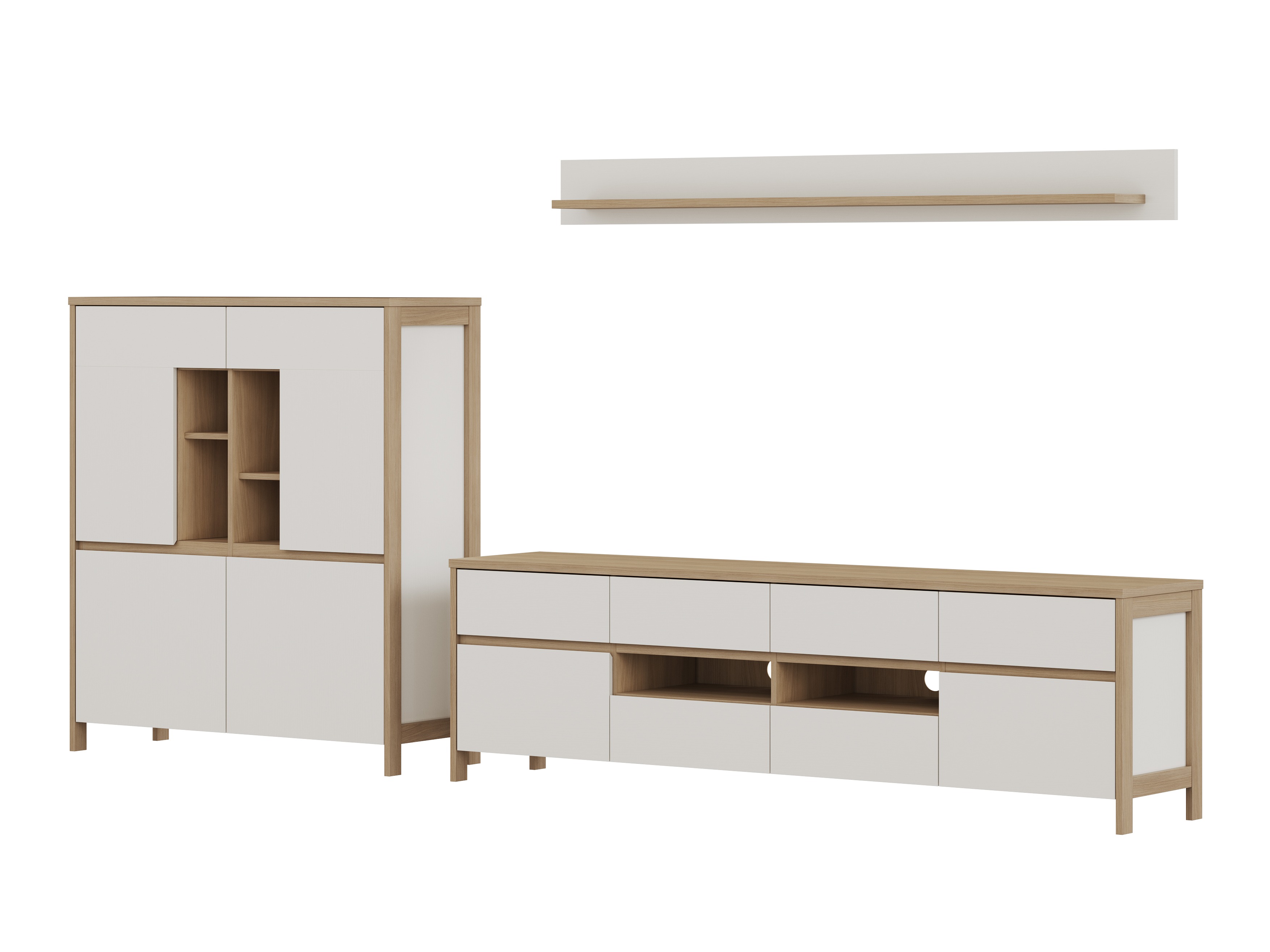 Parete attrezzata Fermaru 112 (Bianco + Quercia)