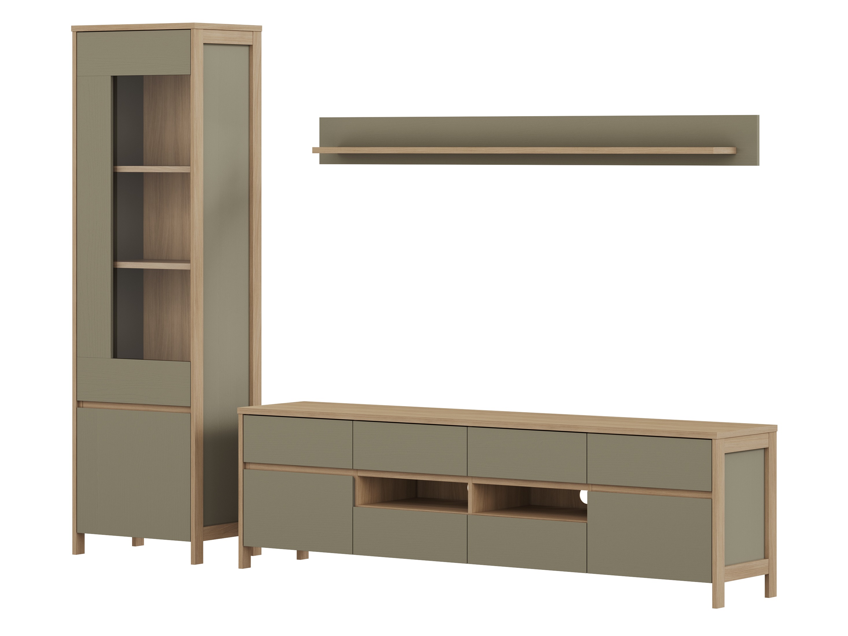 Parete attrezzata Fermaru 113 (Verde polveroso + Quercia)