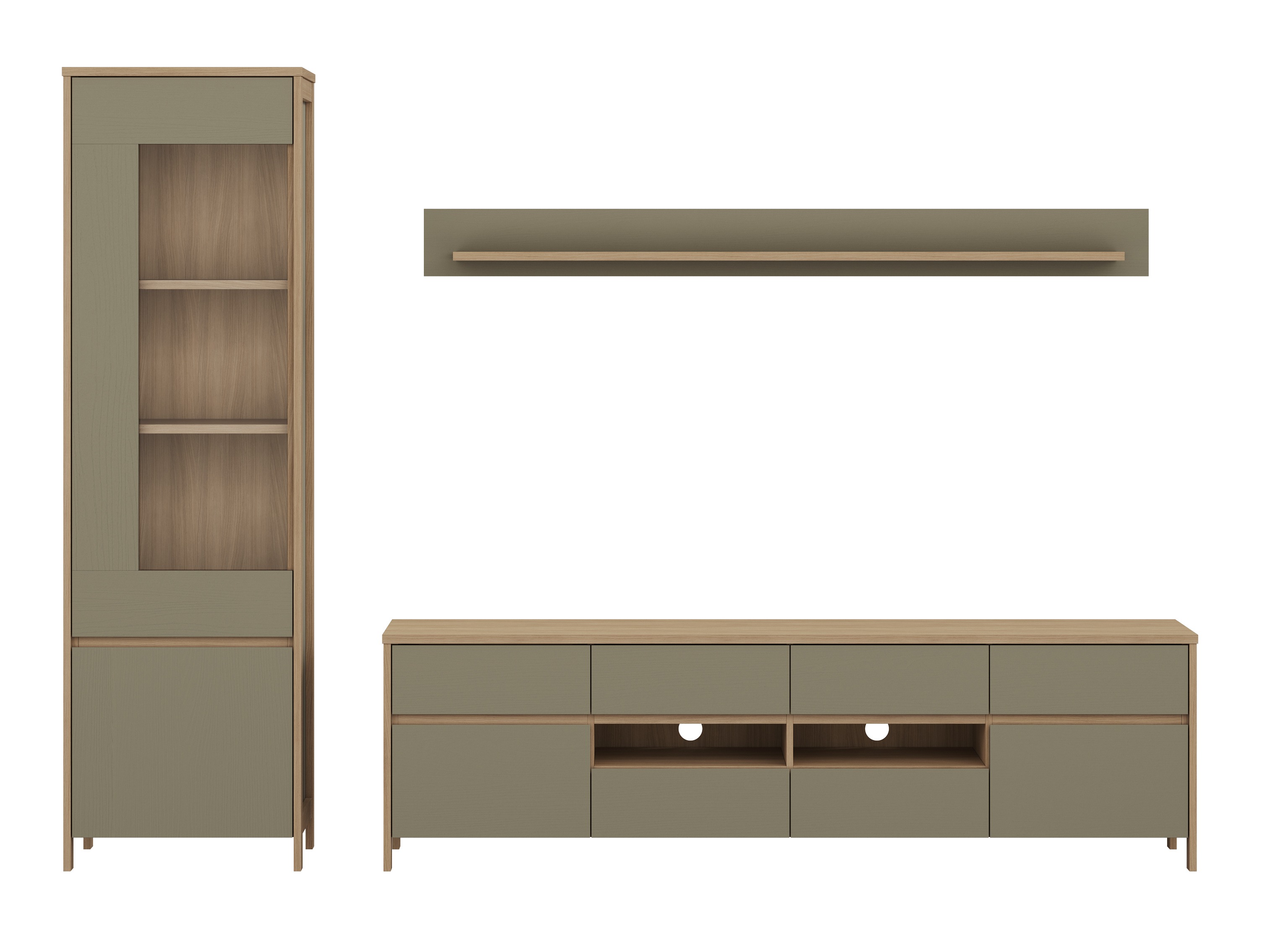 Parete attrezzata Fermaru 113 (Verde polveroso + Quercia)