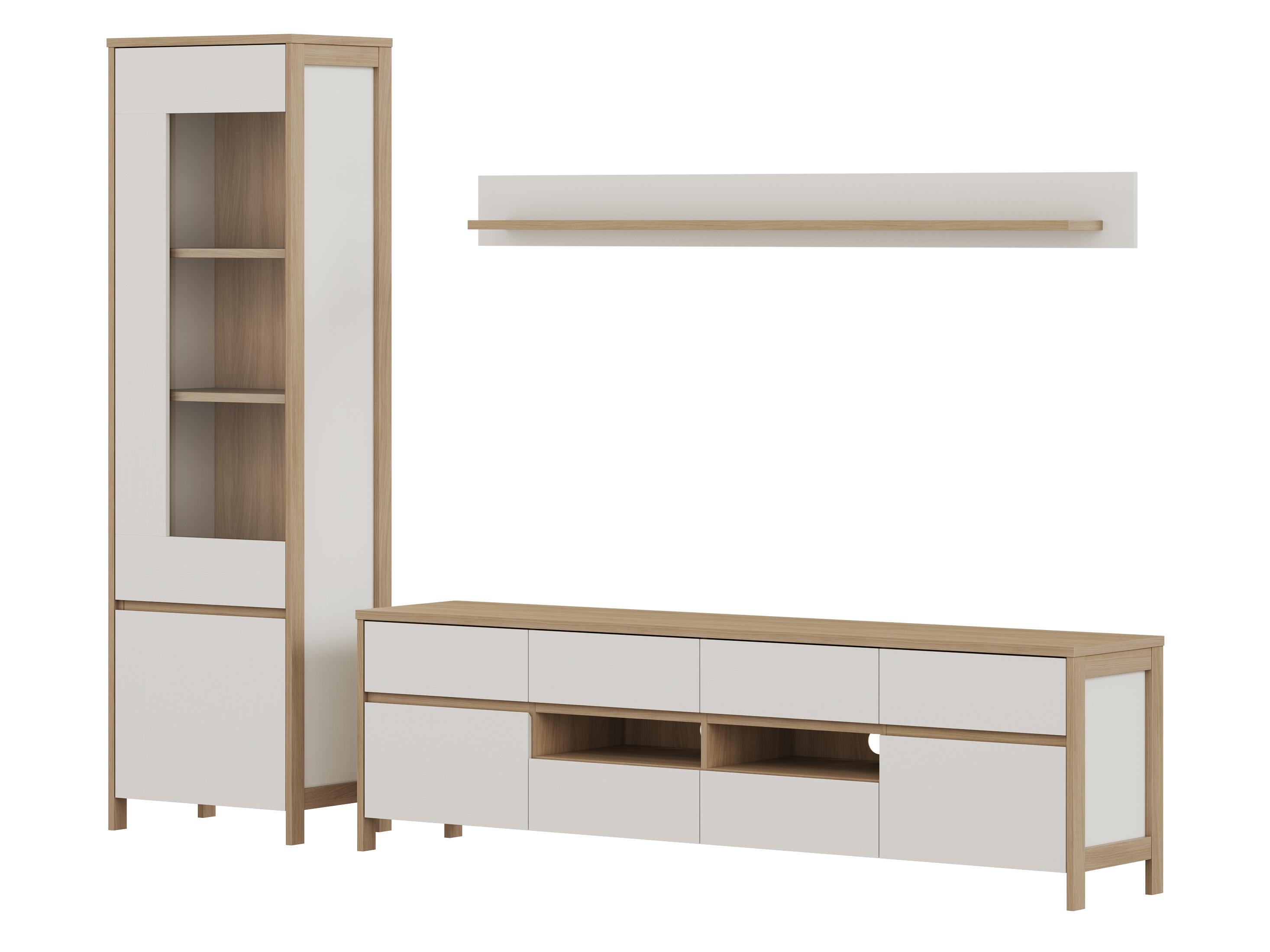 Parete attrezzata Fermaru 113 (Bianco + Quercia)