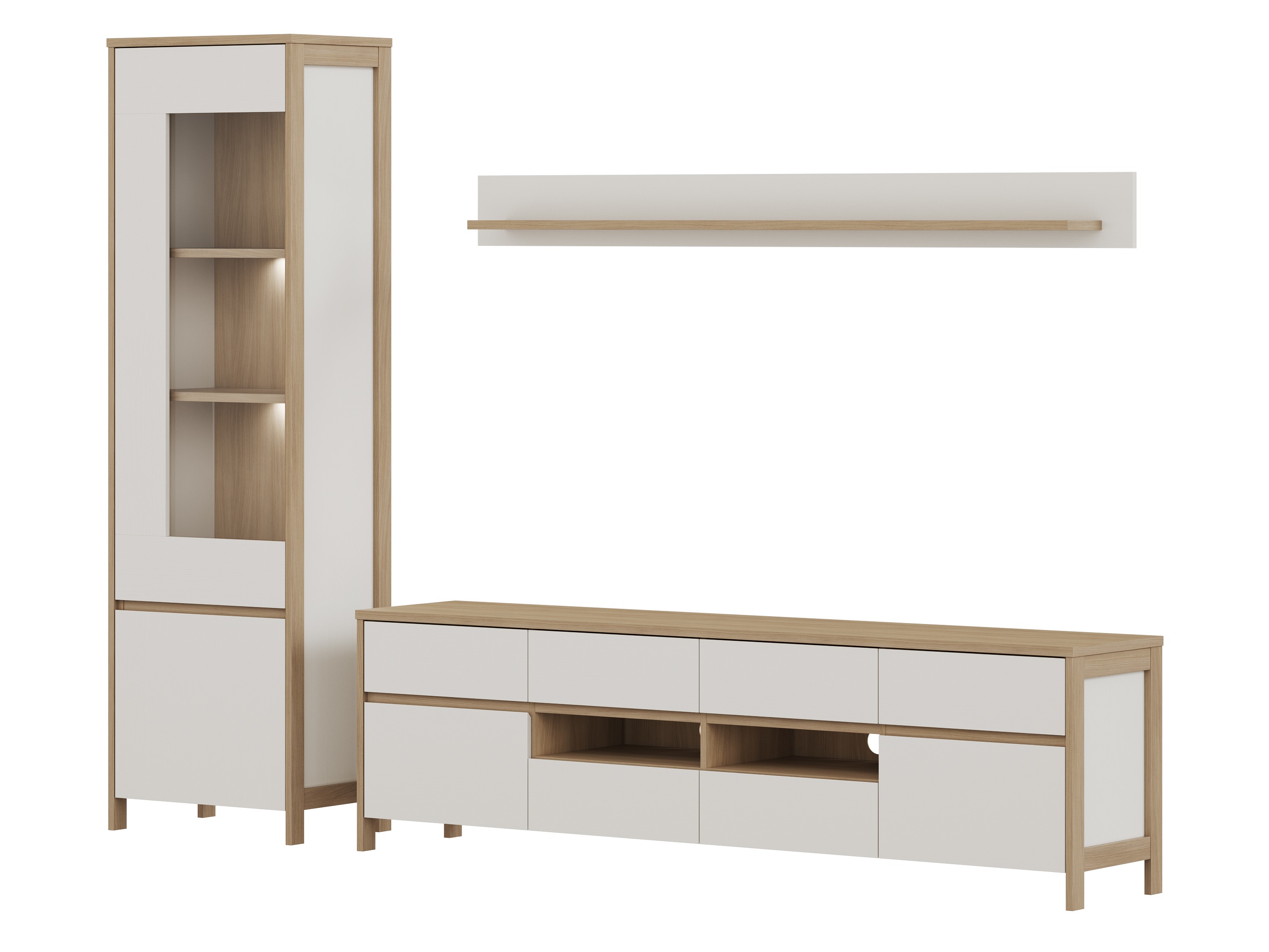 Parete attrezzata Fermaru 113 (Bianco + Quercia)