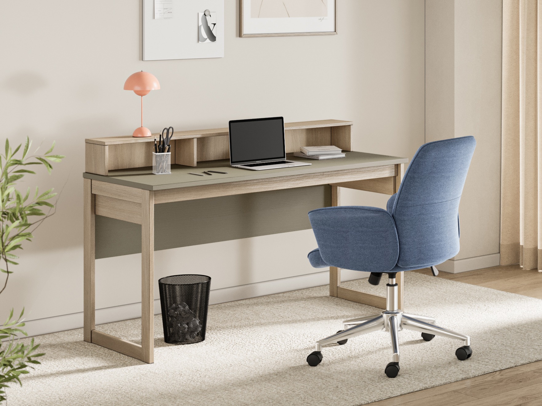 Scrivania da ufficio Fermaru 115 (Verde polveroso + Quercia)