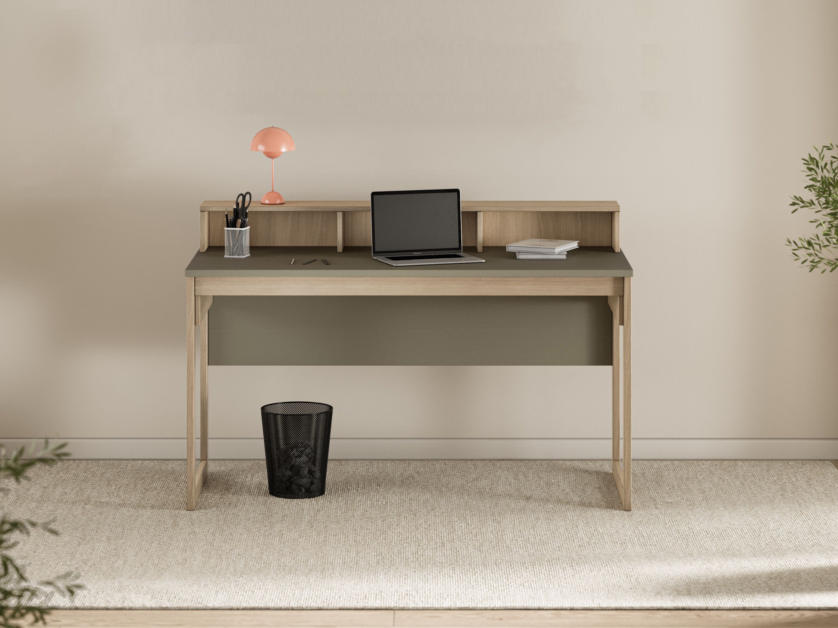 Scrivania da ufficio Fermaru 115 (Verde polveroso + Quercia)