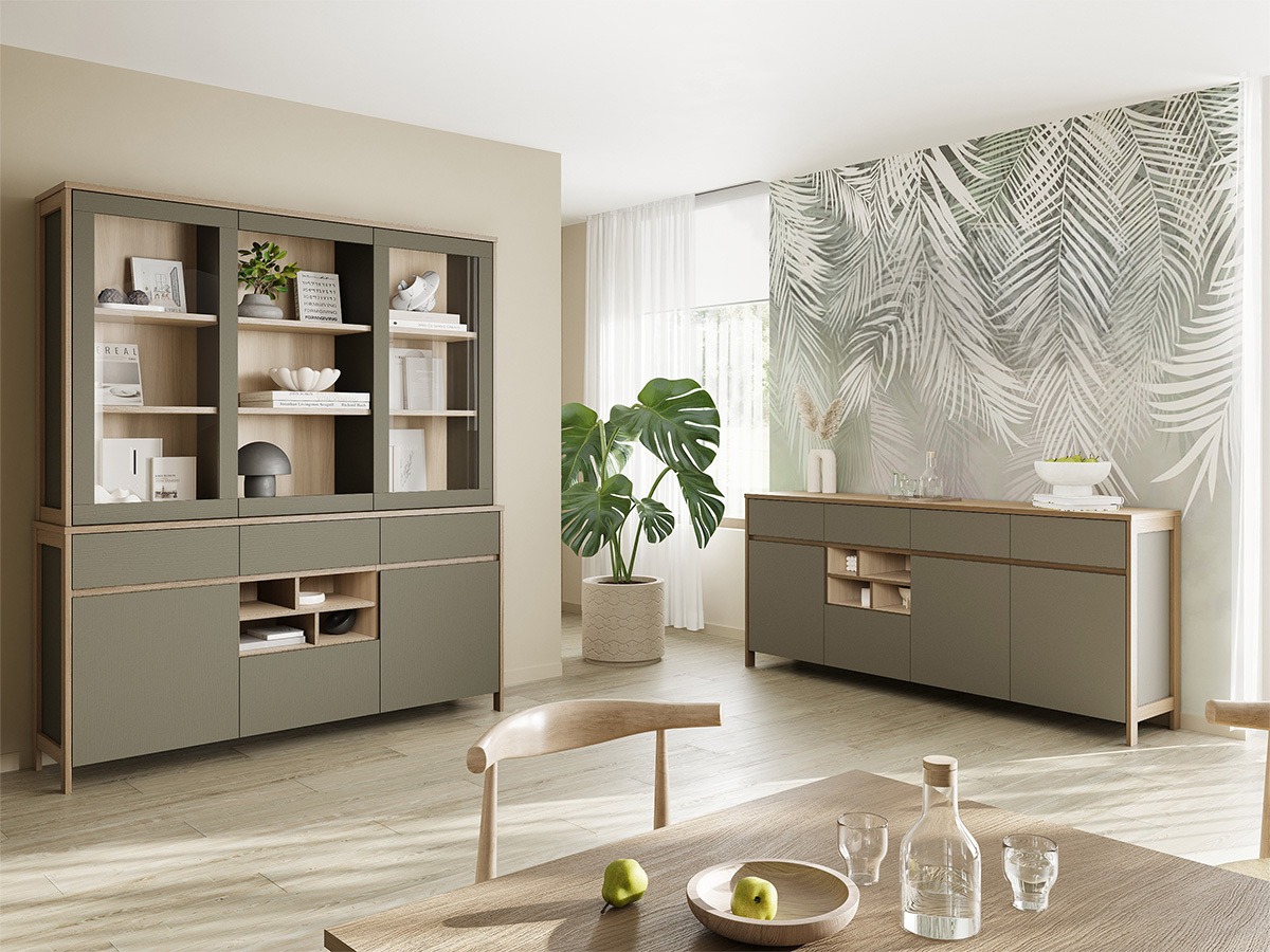Set di mobili Fermaru 114 (Verde polveroso + Quercia)