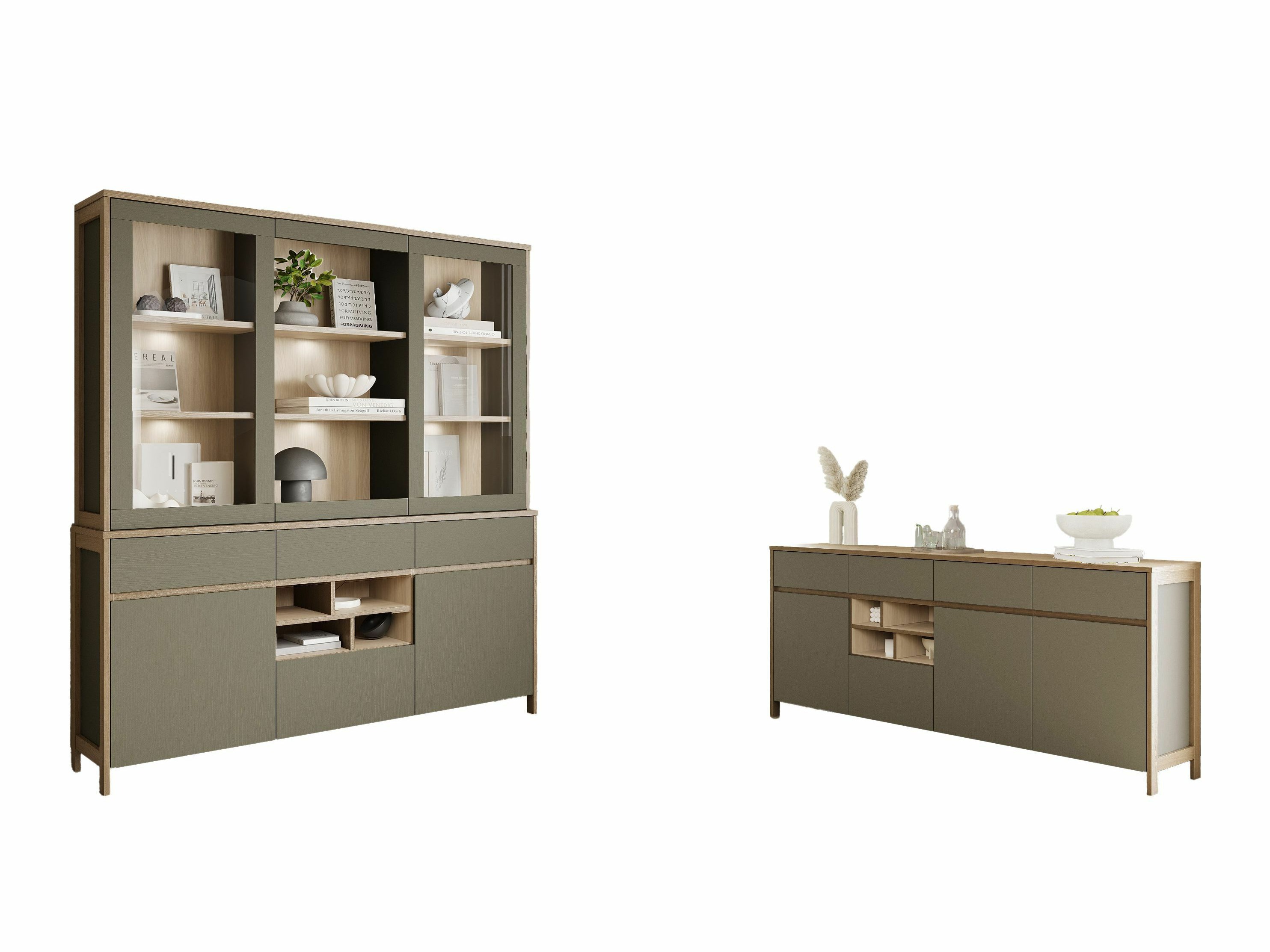 Set di mobili Fermaru 114 (Verde polveroso + Quercia)