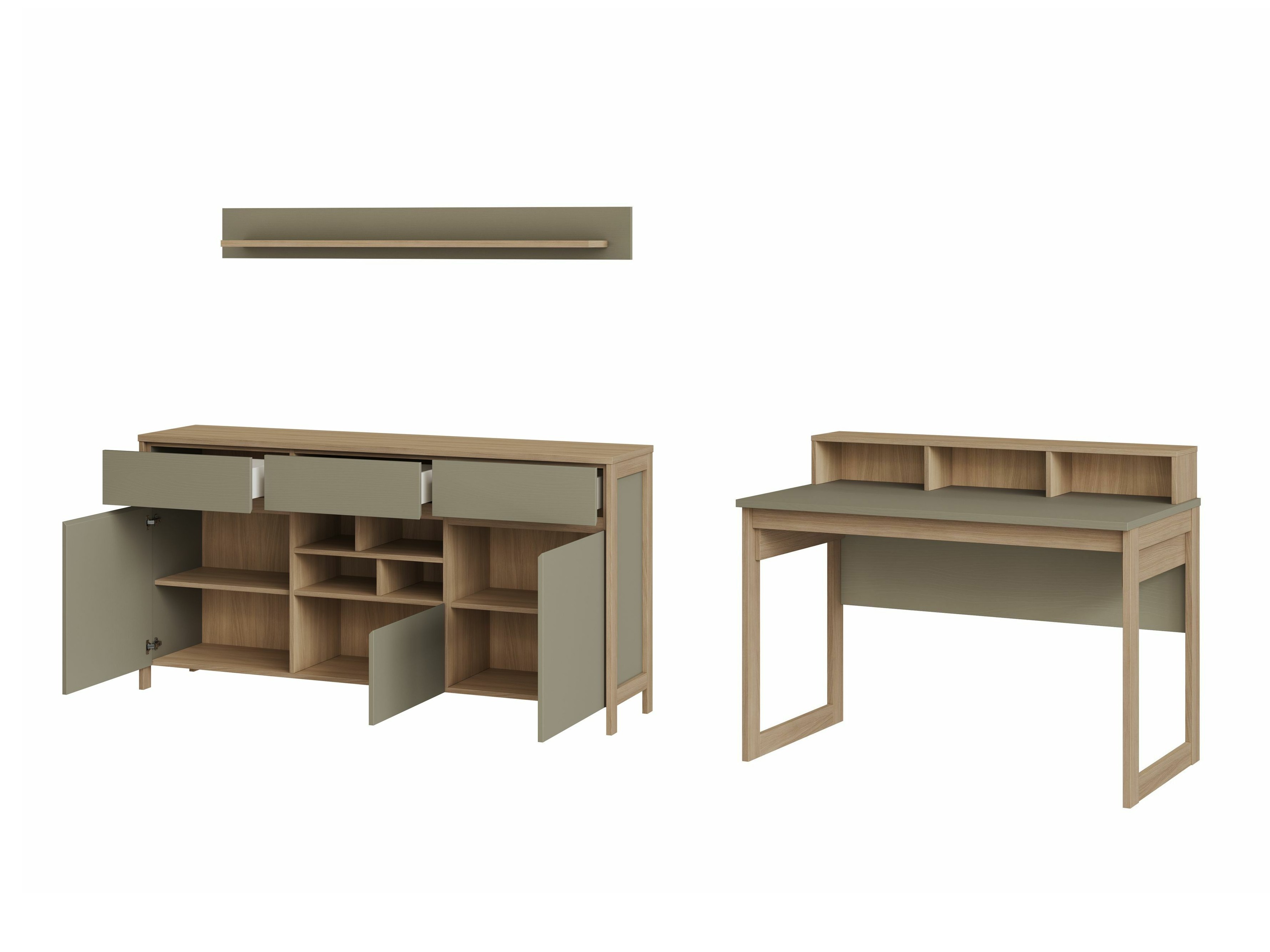 Set ufficio Fermaru 116 (Verde polveroso + Quercia)