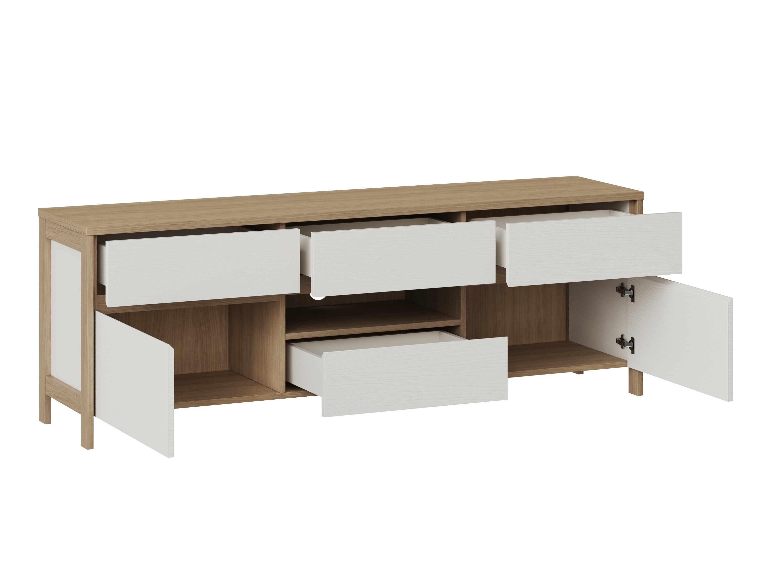 Parete attrezzata Fermaru 110 (Bianco + Quercia)