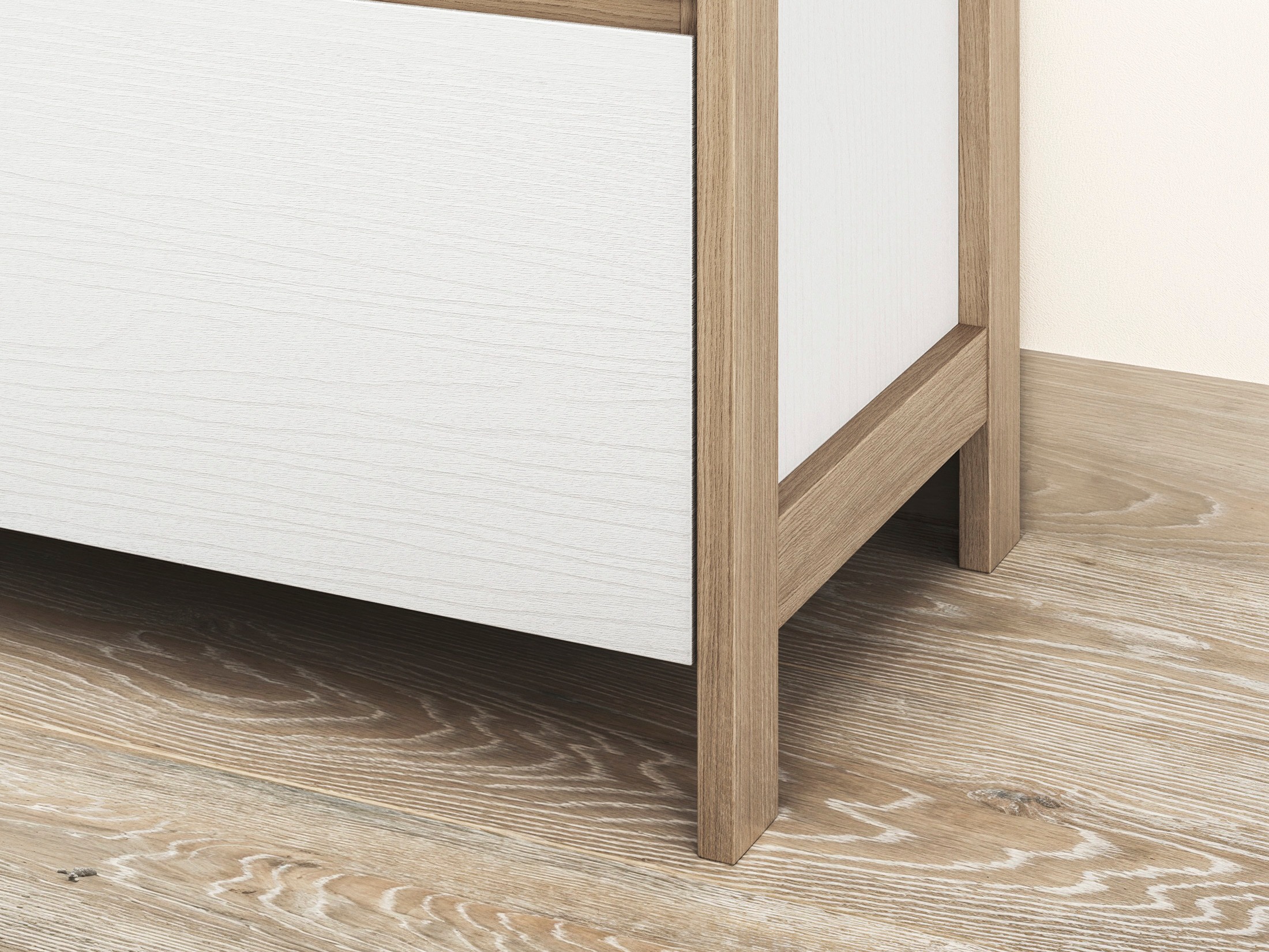 Parete attrezzata Fermaru 110 (Bianco + Quercia)