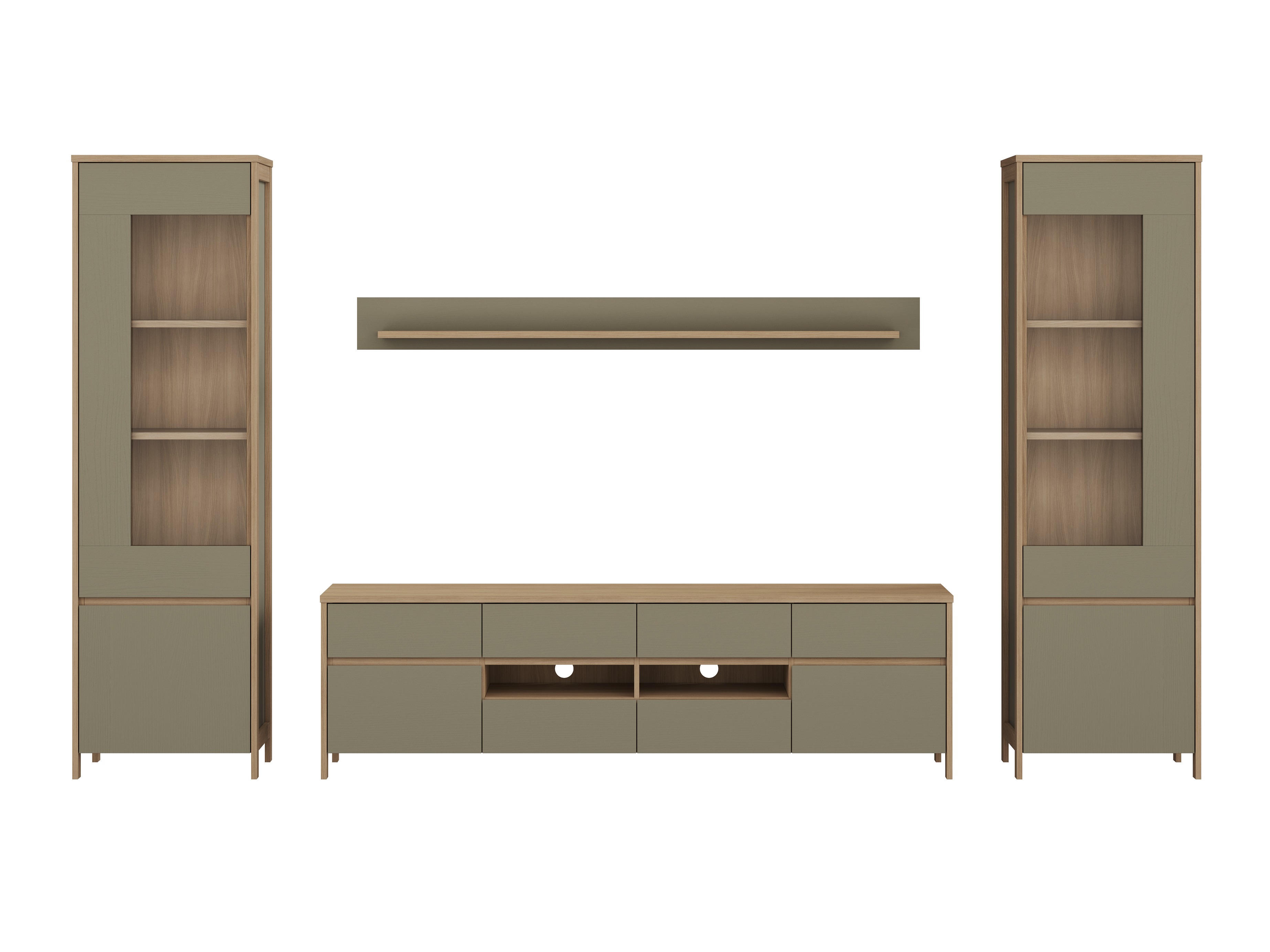 Parete attrezzata Fermaru 111 (Verde polveroso + Quercia)