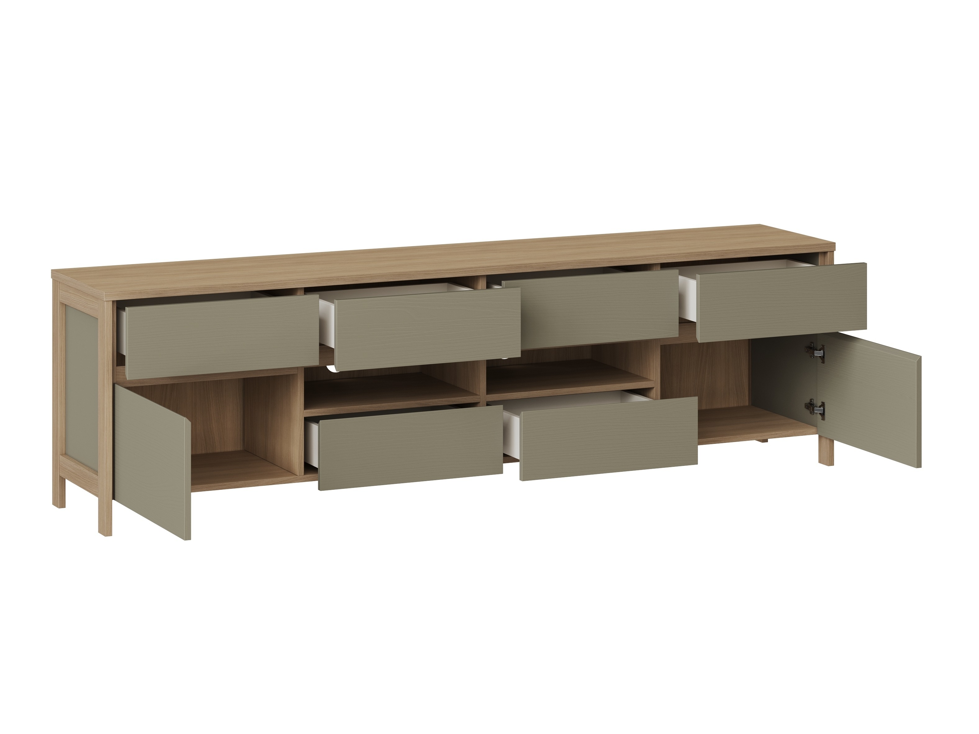 Parete attrezzata Fermaru 111 (Verde polveroso + Quercia)