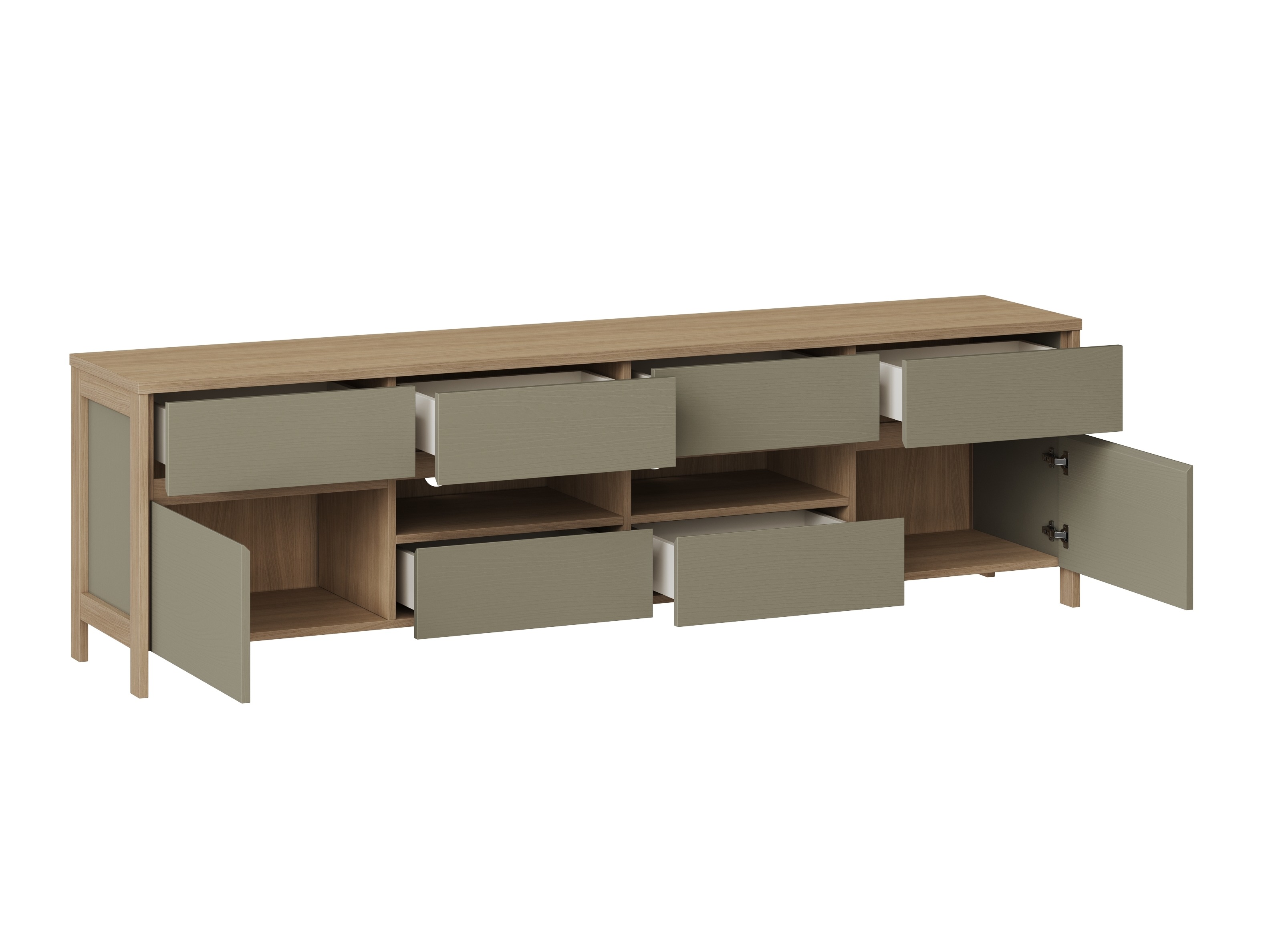 Parete attrezzata Fermaru 112 (Verde polveroso + Quercia)