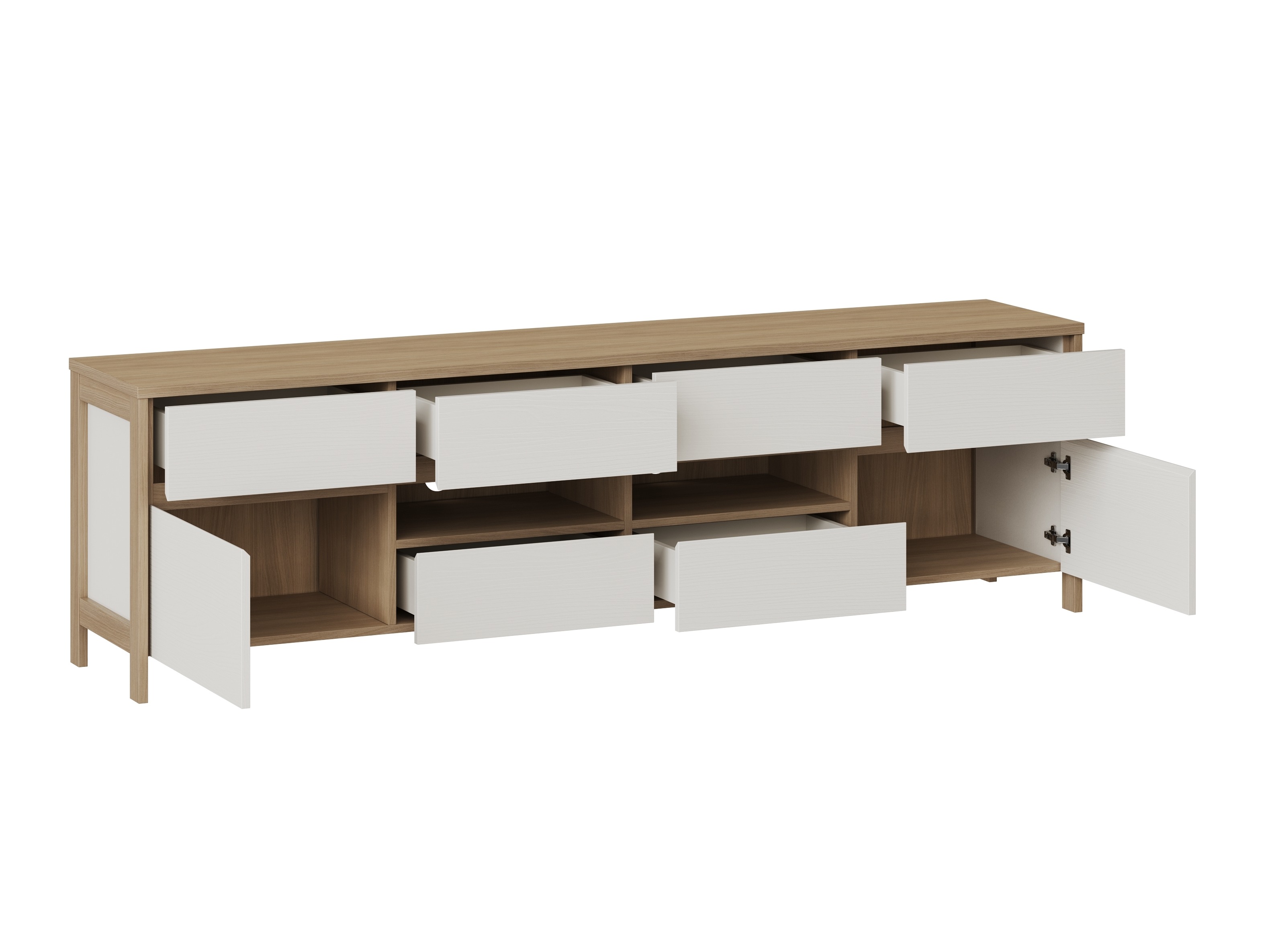 Parete attrezzata Fermaru 113 (Bianco + Quercia)