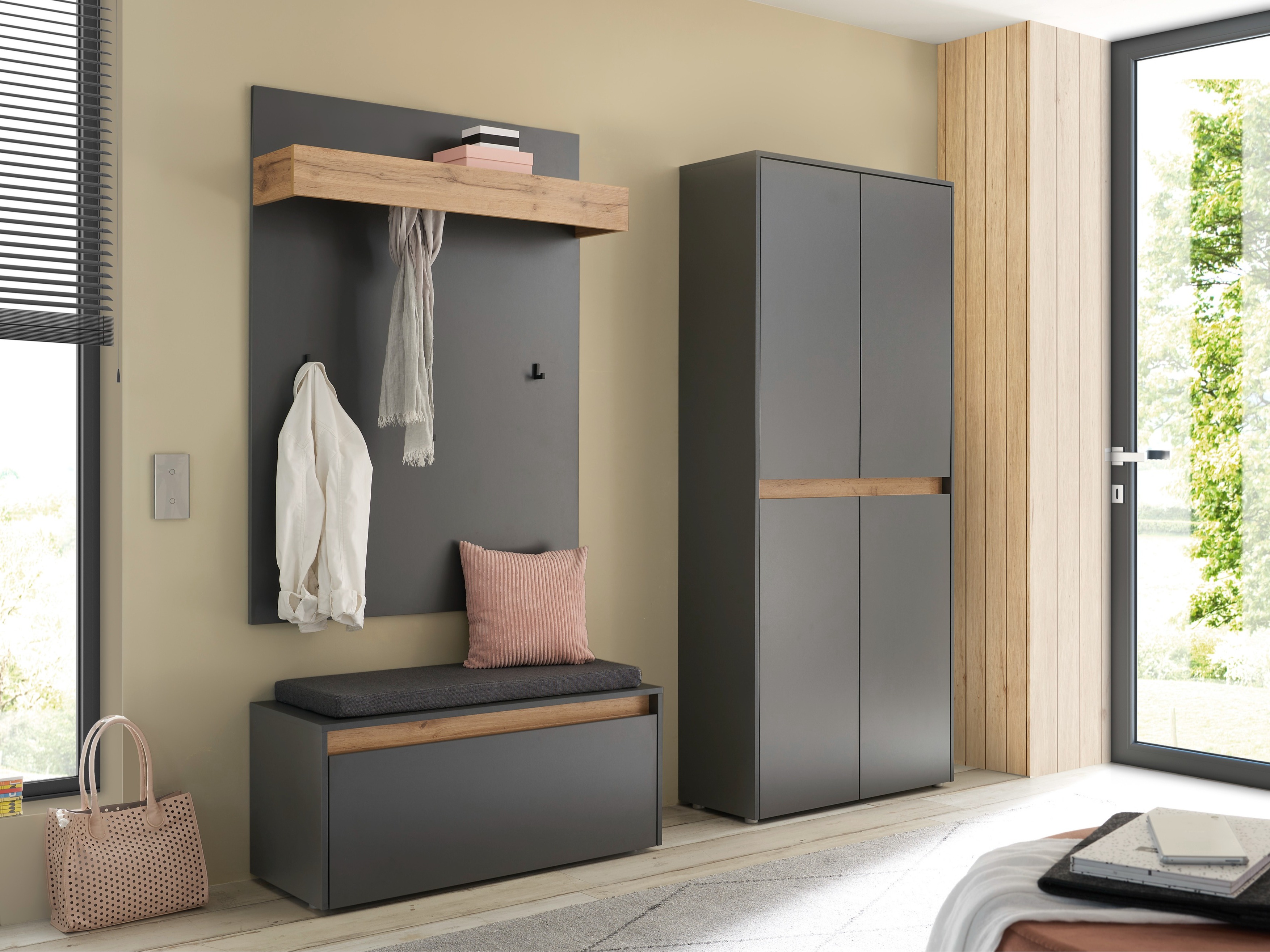 Set arredo da corridoio Elbsori 177 (Antracite + Quercia di Wotan)