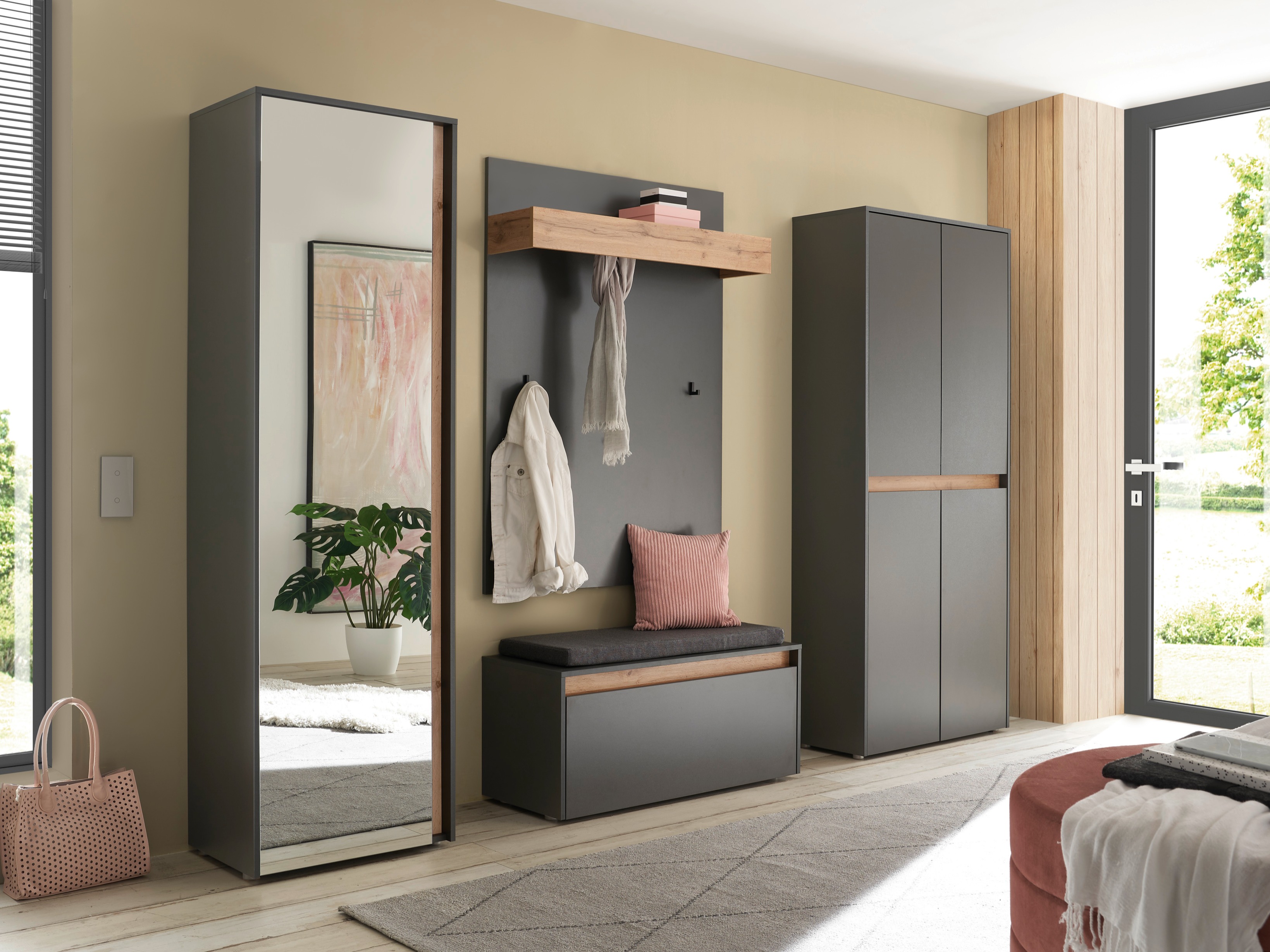 Set arredo da corridoio Elbsori 177 (Antracite + Quercia di Wotan)