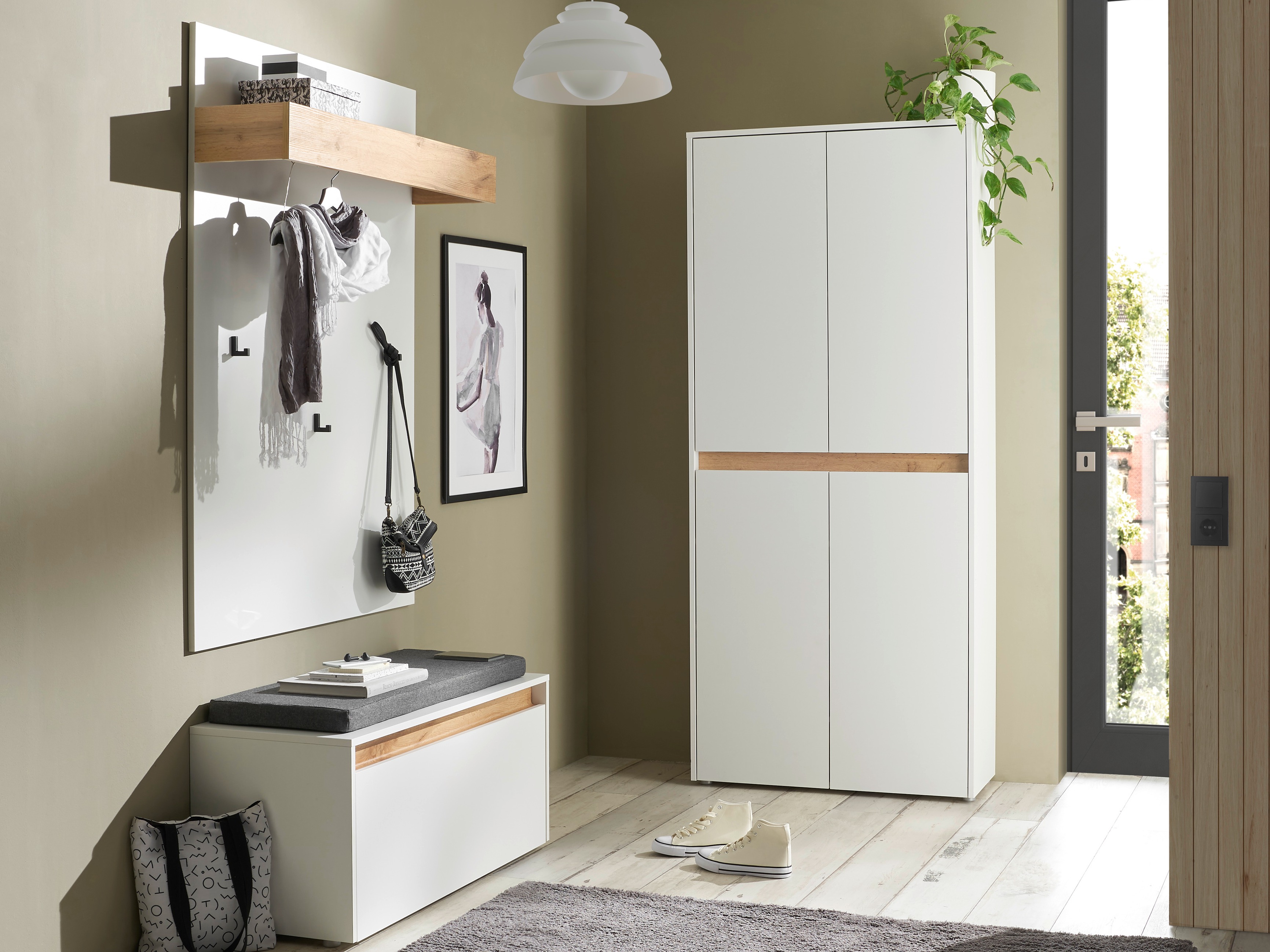 Set arredo da corridoio Elbsori 177 (Bianco + Quercia di Wotan)