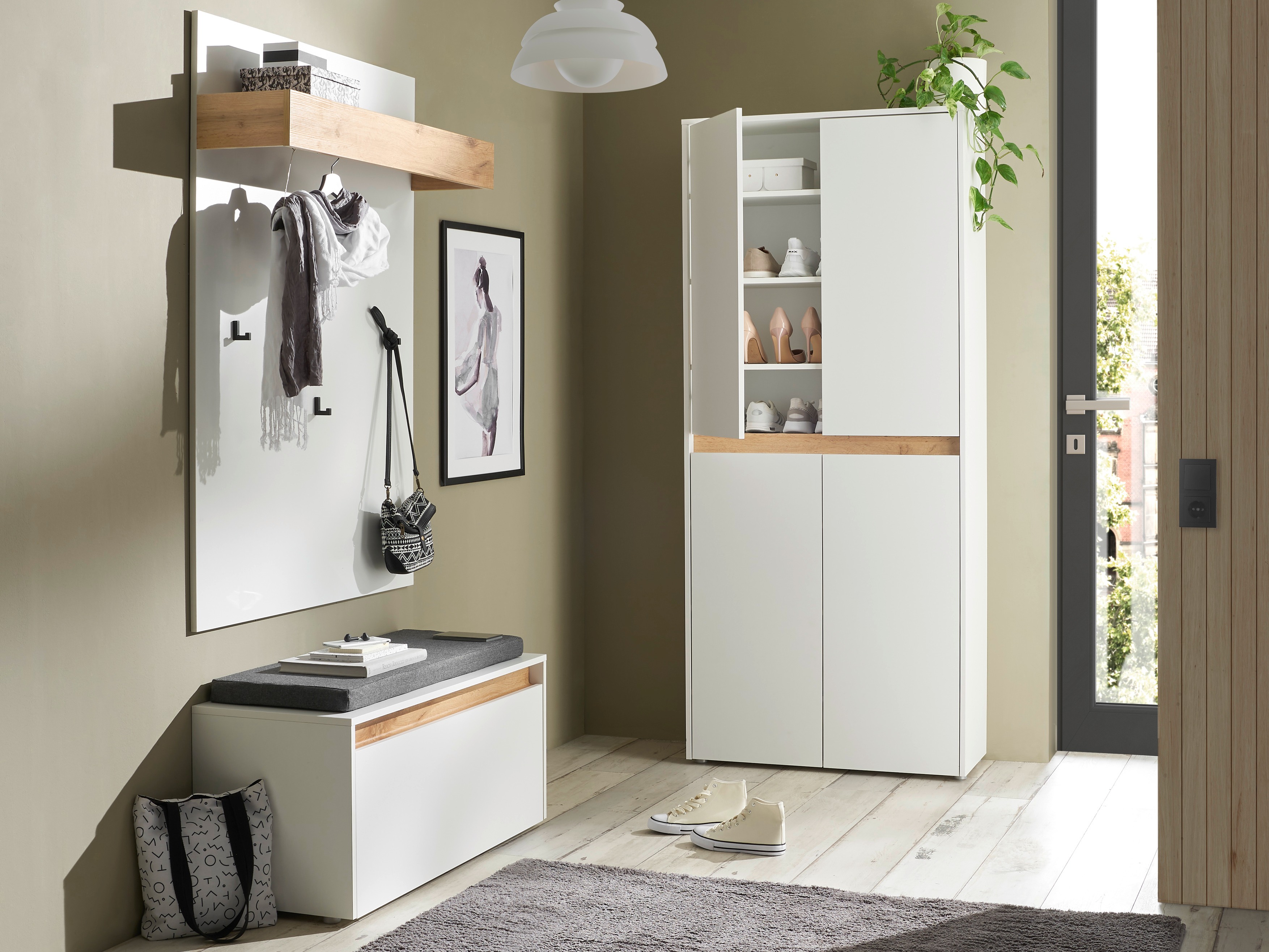 Set arredo da corridoio Elbsori 177 (Bianco + Quercia di Wotan)